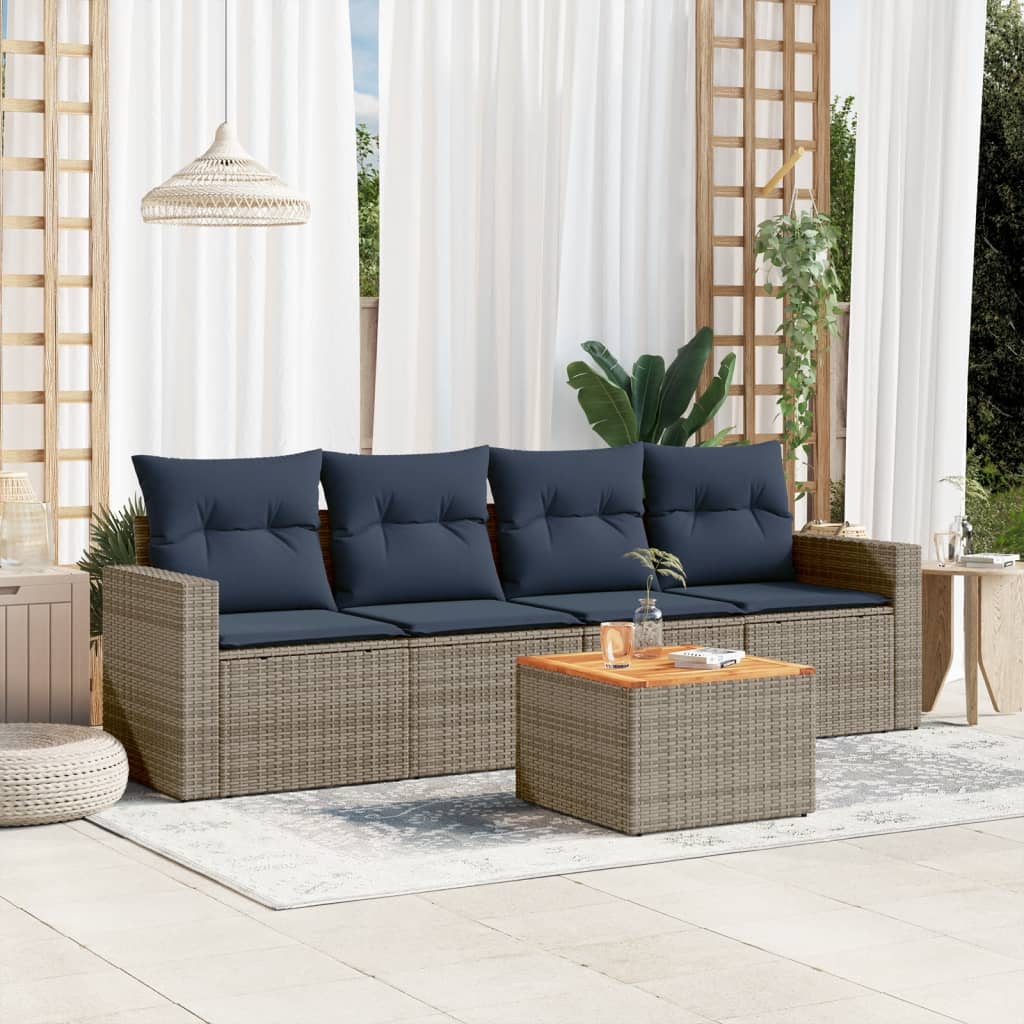 5-tlg. Garten-Sofagarnitur mit Kissen Grau Poly Rattan 5-tlg. Garten-Sofagarnitur mit Kissen Grau Poly Rattan
