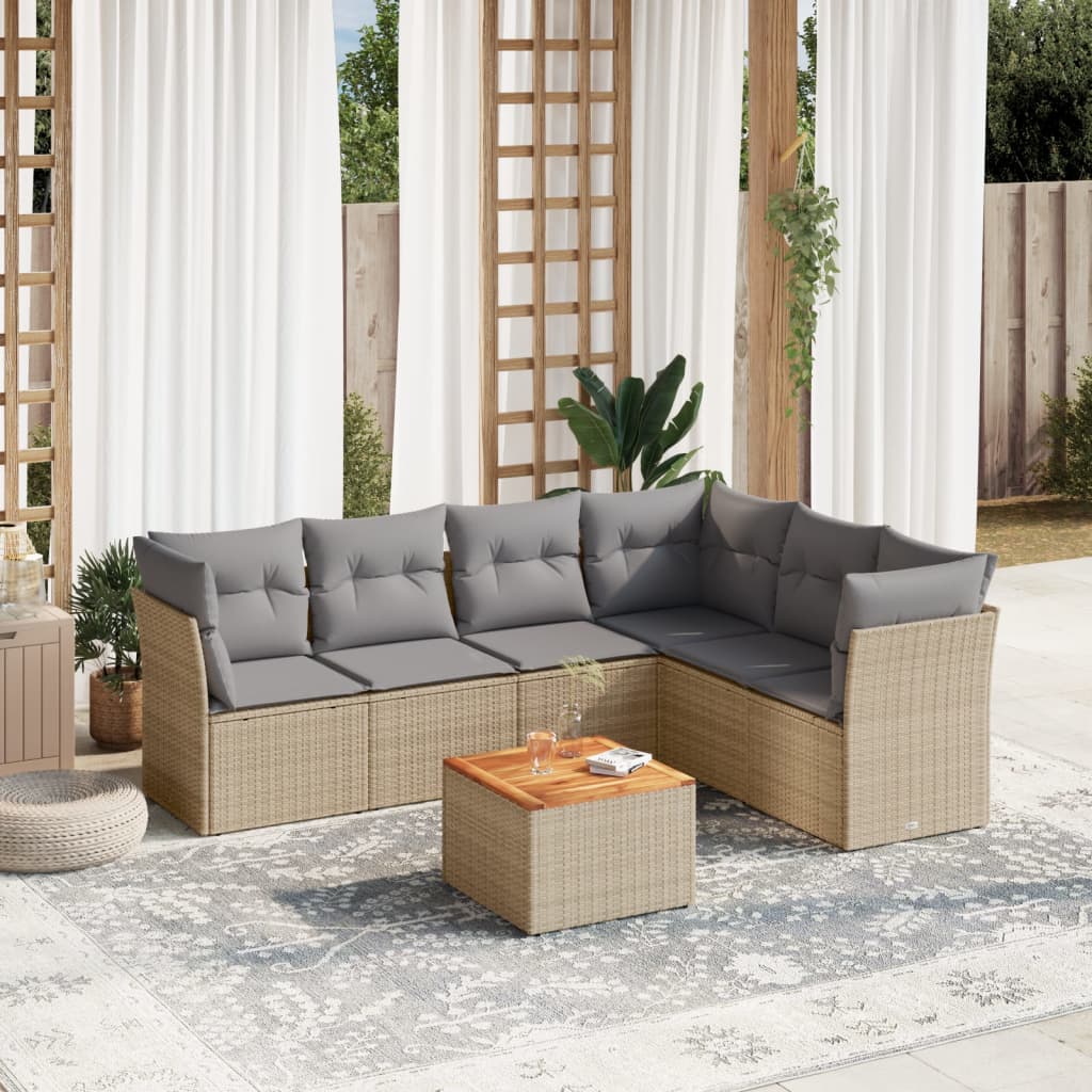 7-tlg. Garten-Sofagarnitur mit Kissen Beige Poly Rattan 7-tlg. Garten-Sofagarnitur mit Kissen Beige Poly Rattan