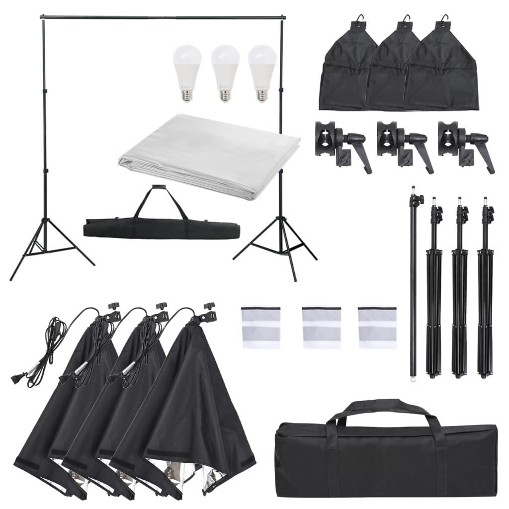 Fotostudio-Set mit Beleuchtung und Hintergrund