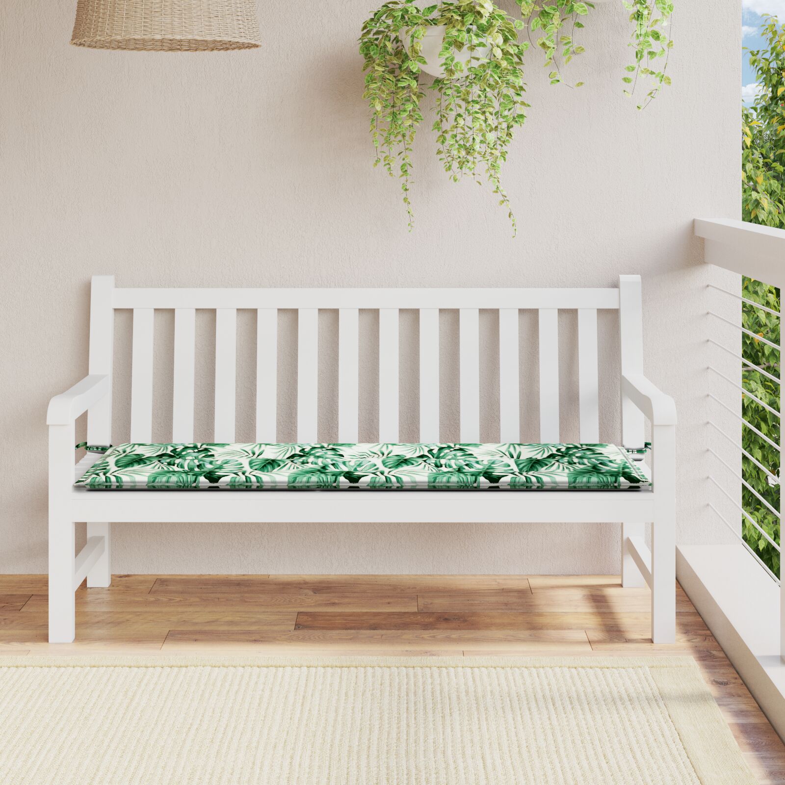 vidaXL Gartenbankkissen mit Blattmuster 200x50x4 cm aus Oxford-Gewebe
