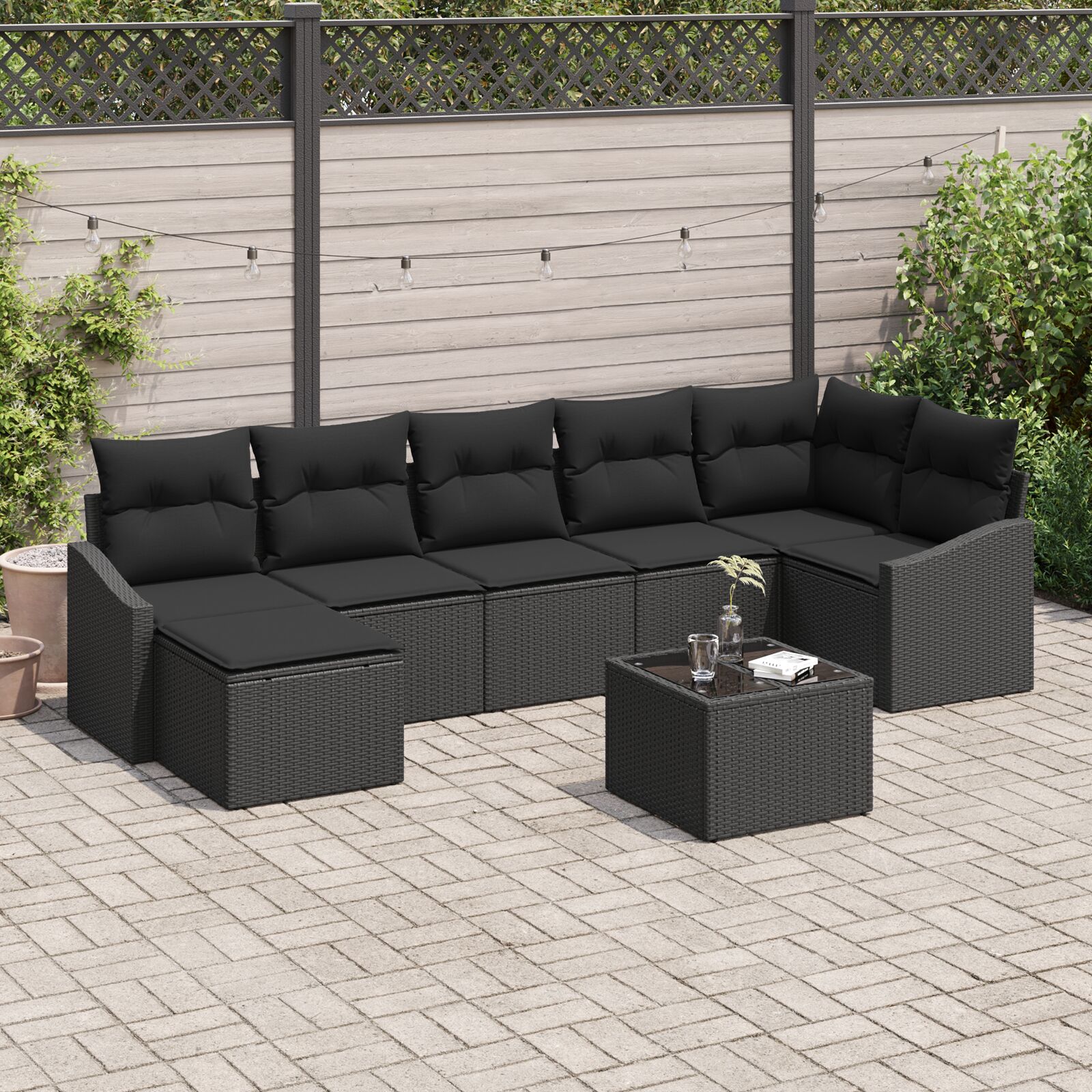 8-teiliges Garten-Sofa-Set mit Kissen Beige Poly Rattan 8-teiliges Garten-Sofa-Set mit Kissen Beige Poly Rattan
