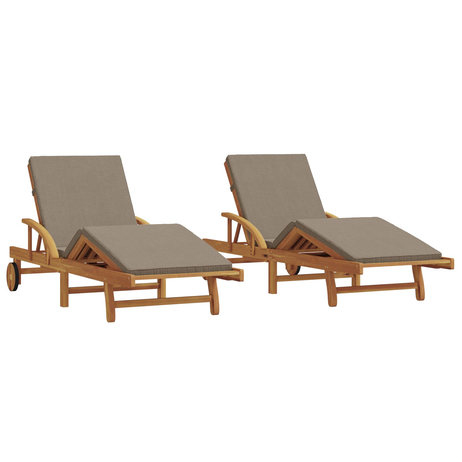 Sonnenliegen 2 Stück mit Kissen und Rädern Taupe Akazienholz, Klappbare Sonnenliege mit Rädern & Kissen Taupe Akazienholz Sonnenliegen 2 Stück mit Kissen und Rädern Taupe Akazienholz, Klappbare Sonnenliege mit Rädern & Kissen Taupe Akazienholz