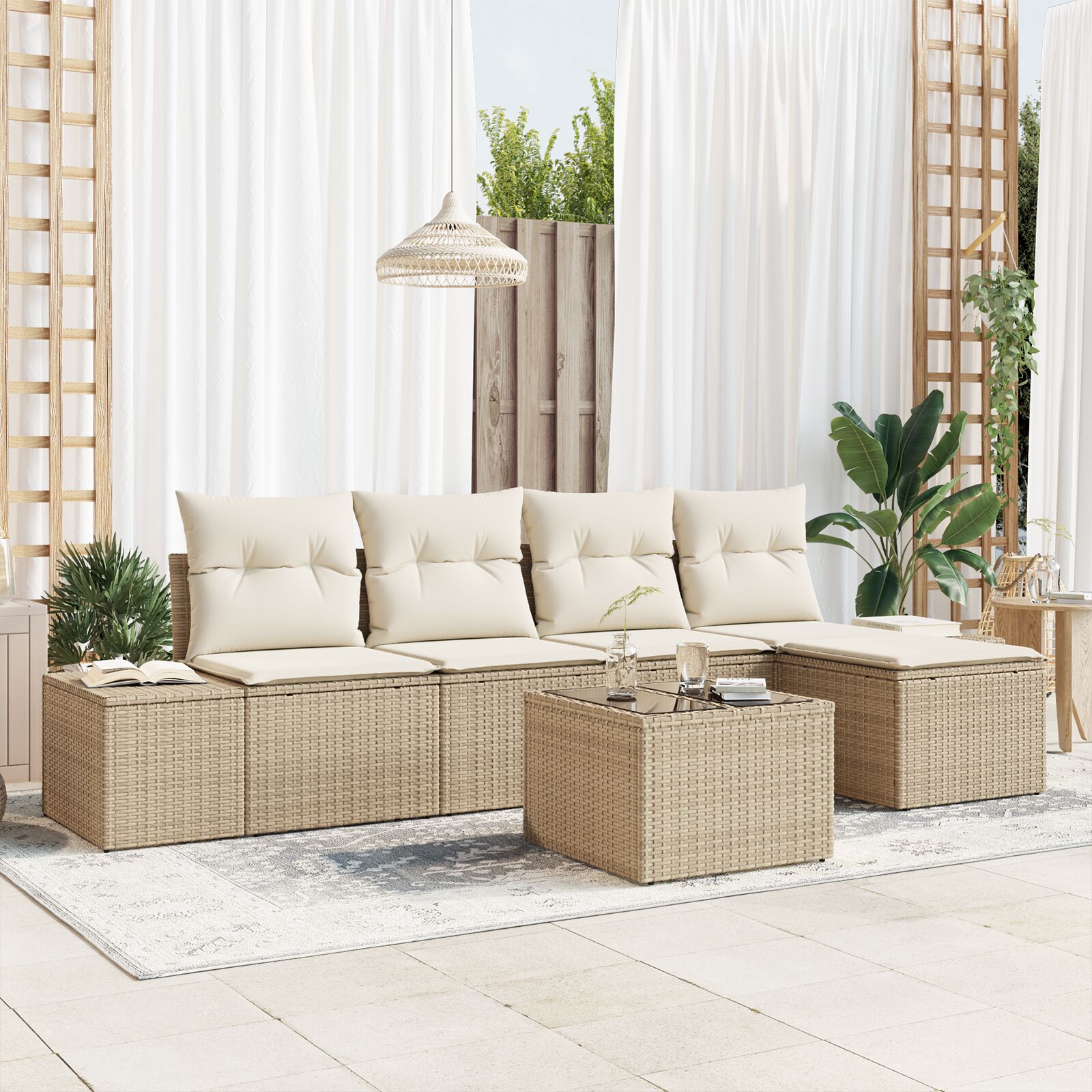 6-teiliges Garten-Sofa-Set mit Kissen Braun Poly Rattan 6-teiliges Garten-Sofa-Set mit Kissen Braun Poly Rattan