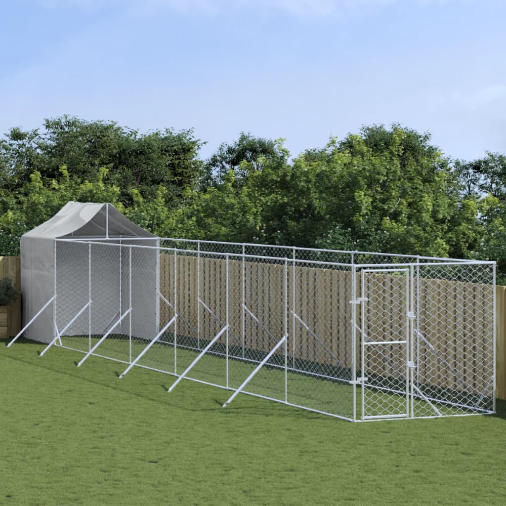 Outdoor-Hundezwinger mit Dach Silbern 2x14x2,5 m Stahl Verzinkt Outdoor-Hundezwinger mit Dach Silbern 2x14x2,5 m Stahl Verzinkt