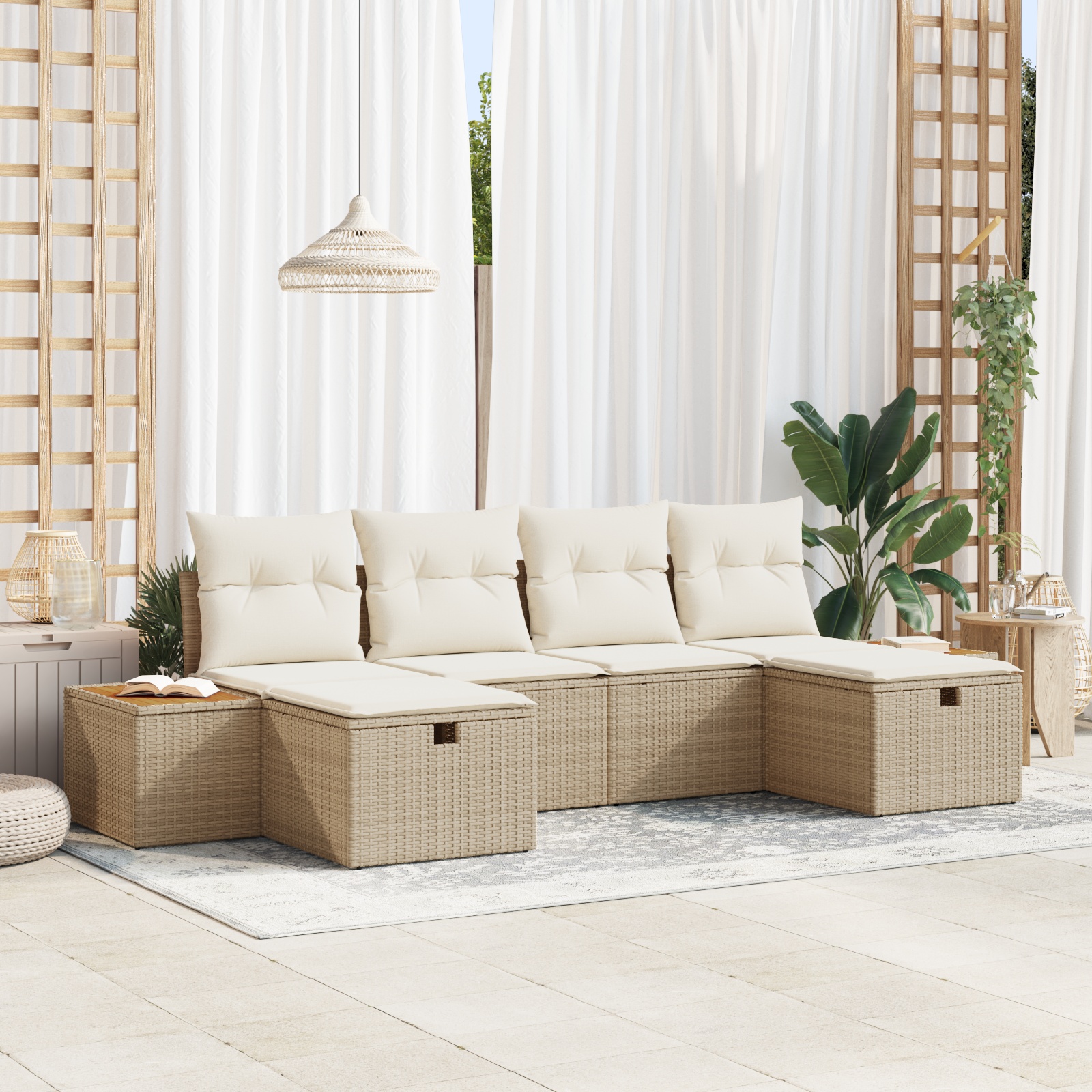 6-tlg. Garten-Sofagarnitur mit Kissen Beige Poly Rattan 6-tlg. Garten-Sofagarnitur mit Kissen Beige Poly Rattan