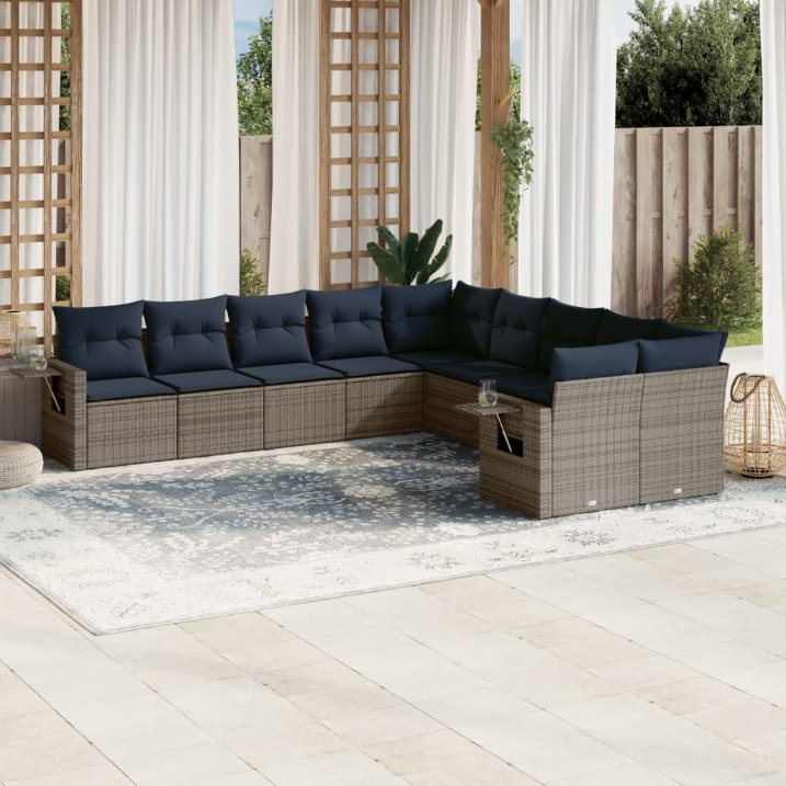 10-teiliges Gartensofa-Set mit Kissen, grau, Polyrattan 10-teiliges Gartensofa-Set mit Kissen, grau, Polyrattan