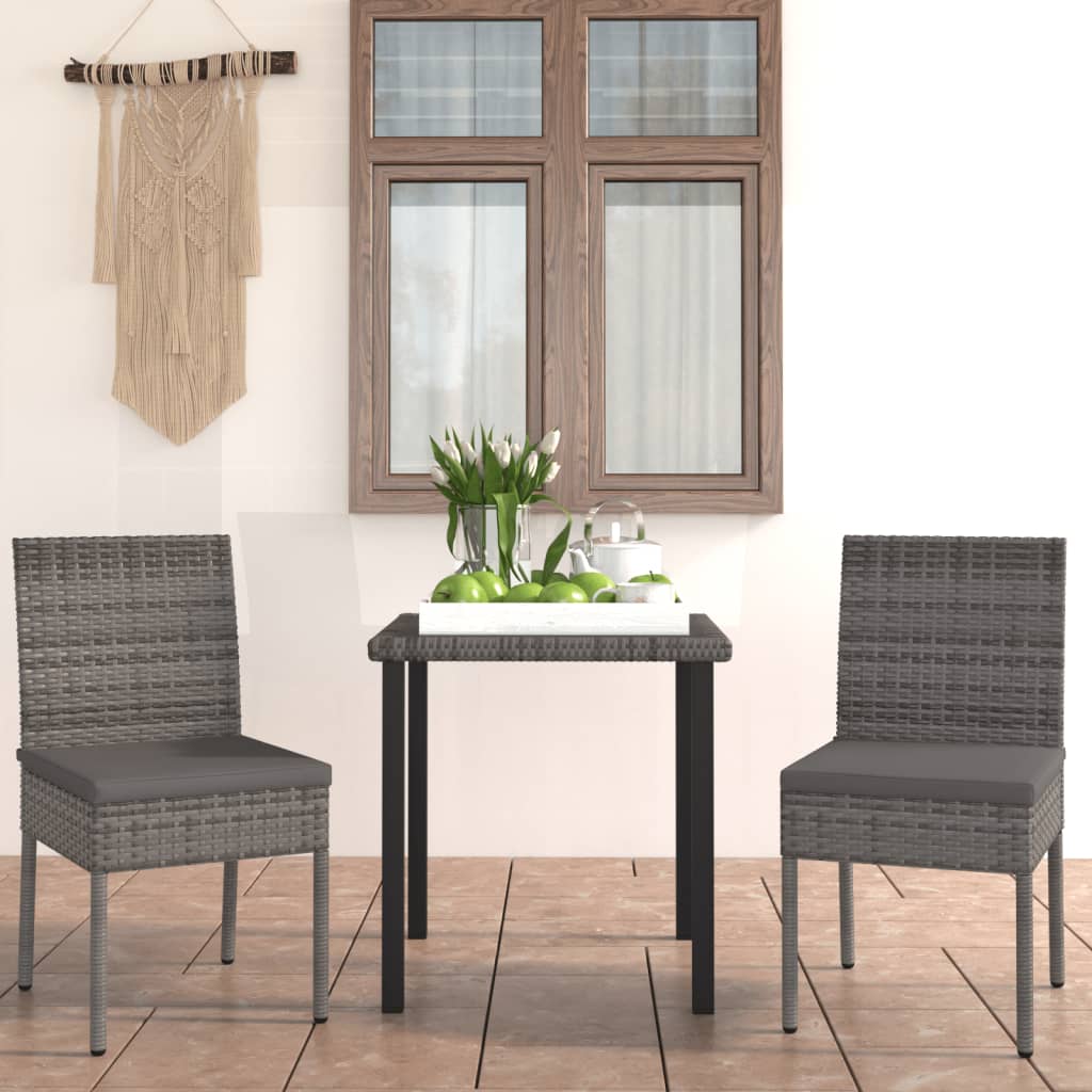 3-tlg. Garten-Essgruppe Poly Rattan Grau 3-tlg. Garten-Essgruppe Poly Rattan Grau