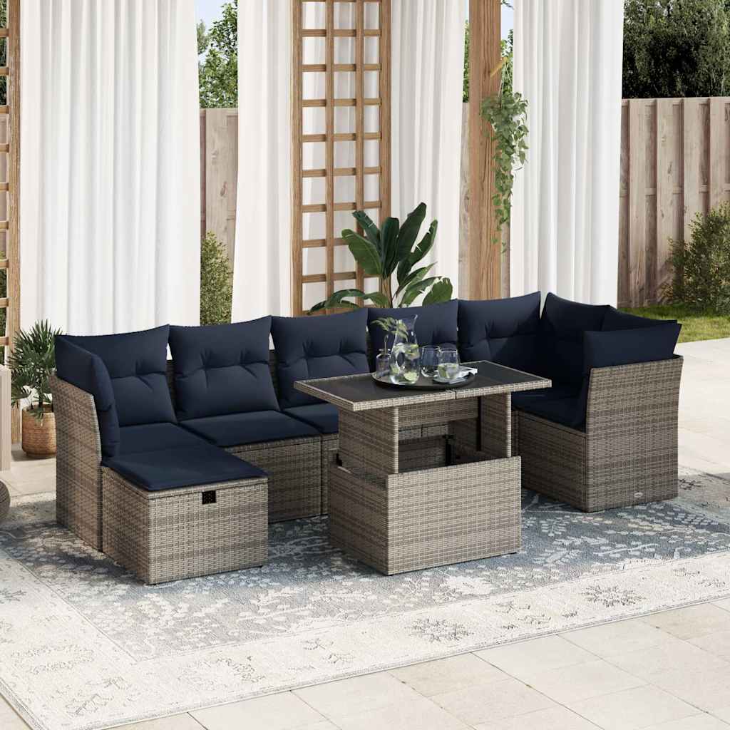 8-tlg. Garten-Sofagarnitur mit Kissen Braun Poly Rattan Akazie 8-tlg. Garten-Sofagarnitur mit Kissen Braun Poly Rattan Akazie