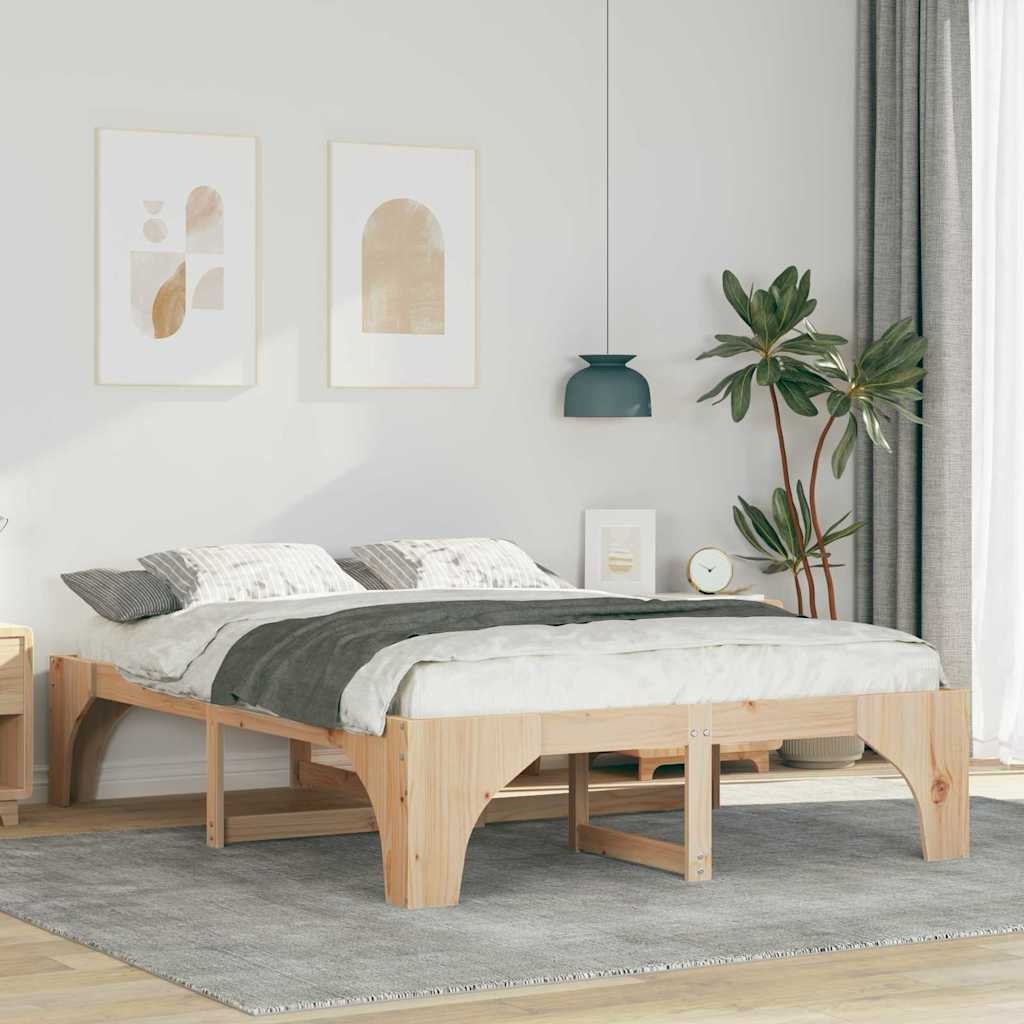 Bodenbettgestell Braun 150 x 200 cm Massivholz Kiefer