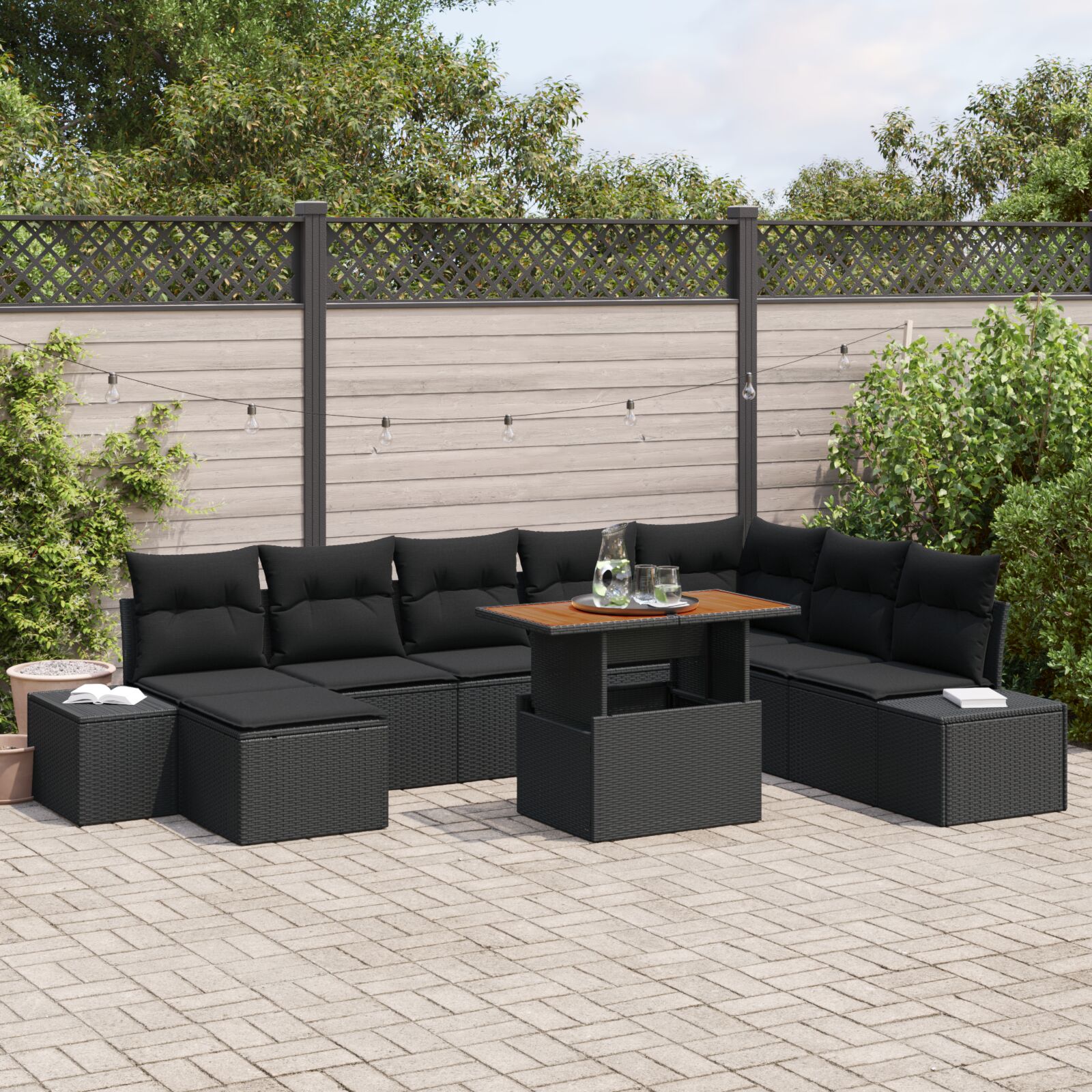 vidaXL Garten-Sofa-Set Set aus 9 Schwarz Rattan vidaXL Garten-Sofa-Set Set aus 9 Schwarz Rattan