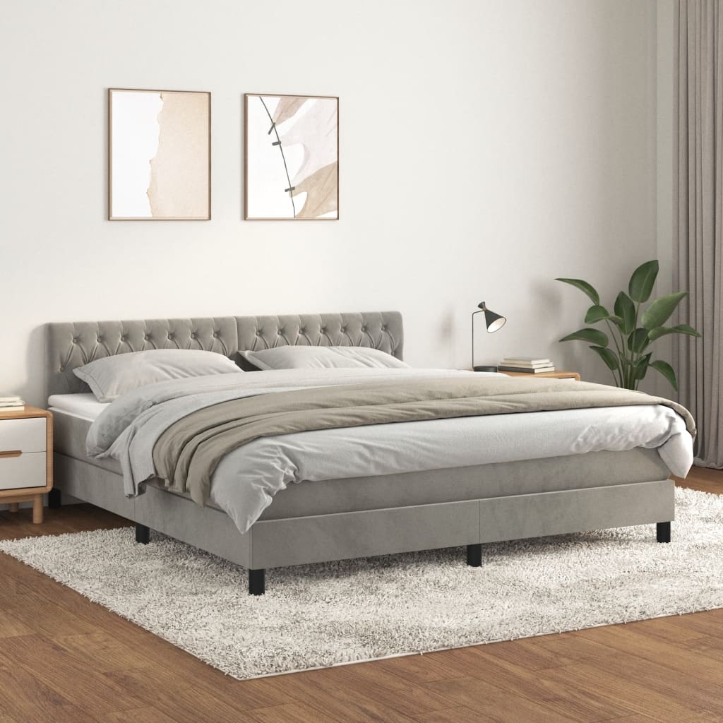 Boxspringbett mit Matratze Hellgrau 180x200 cm Samt