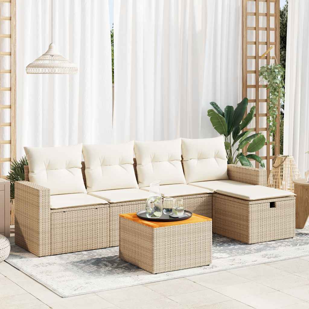 6-tlg. Garten-Sofagarnitur mit Kissen Beige Poly Rattan 6-tlg. Garten-Sofagarnitur mit Kissen Beige Poly Rattan