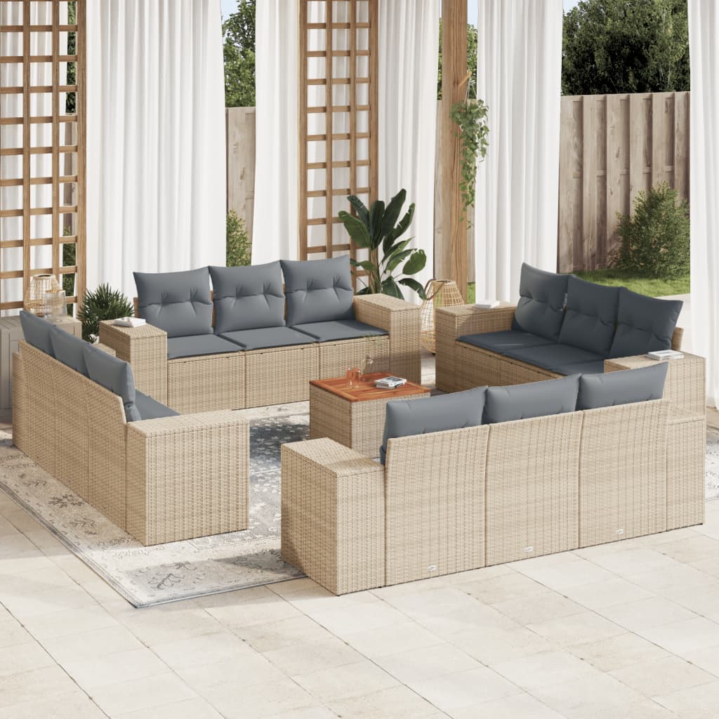 13-tlg. Garten-Sofagarnitur mit Kissen Beige Poly Rattan 13-tlg. Garten-Sofagarnitur mit Kissen Beige Poly Rattan