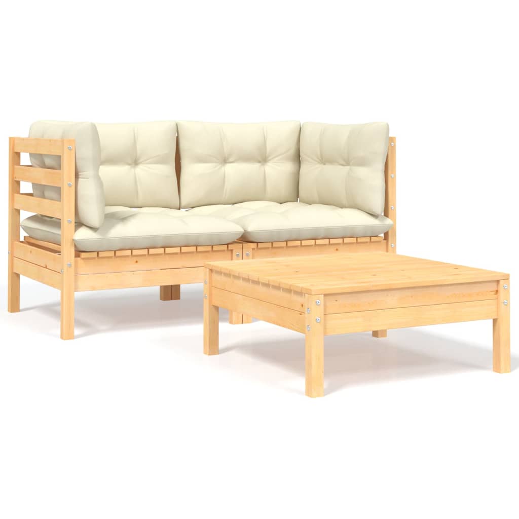 3-tlg. Garten-Lounge-Set mit Kissen in Creme Massivholz Kiefer 3-tlg. Garten-Lounge-Set mit Kissen in Creme Massivholz Kiefer