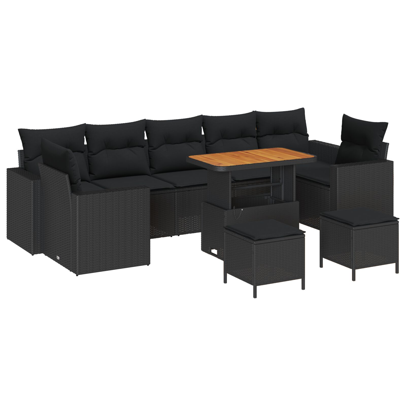 10-teiliges Garten-Sofa-Set mit Kissen in Schwarz aus Poly-Rattan und Akazie, 3-teiliges Garten-Dining-Set mit Kissen in Schwarz aus Poly-Rattan und Akazie 10-teiliges Garten-Sofa-Set mit Kissen in Schwarz aus Poly-Rattan und Akazie, 3-teiliges Garten-Dining-Set mit Kissen in Schwarz aus Poly-Rattan und Akazie