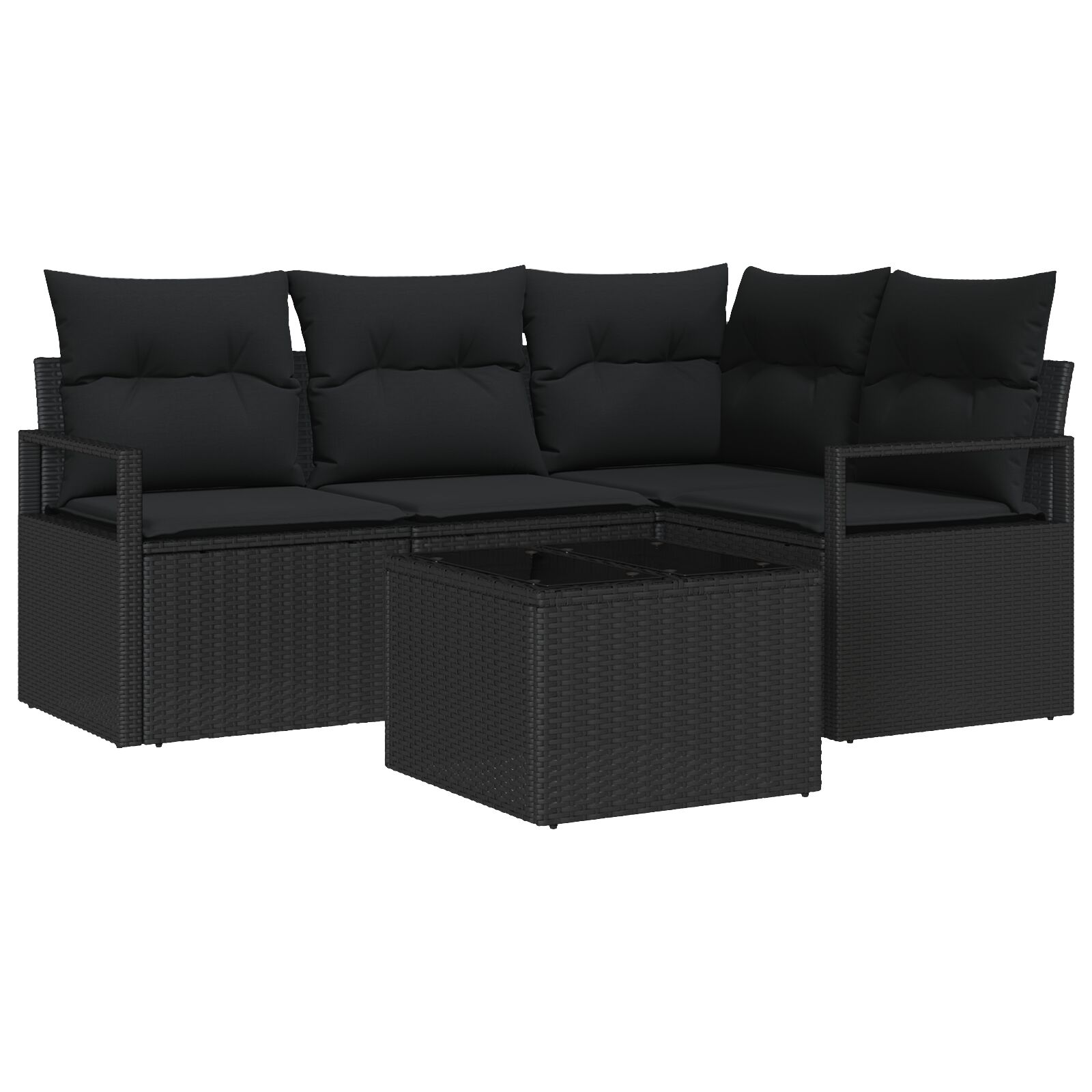 5-teiliges Garten Sofa Set mit Kissen Beige Poly Rattan, 2-Sitzer Garten Sofa mit Kissen Schwarz Poly Rattan 5-teiliges Garten Sofa Set mit Kissen Beige Poly Rattan, 2-Sitzer Garten Sofa mit Kissen Schwarz Poly Rattan