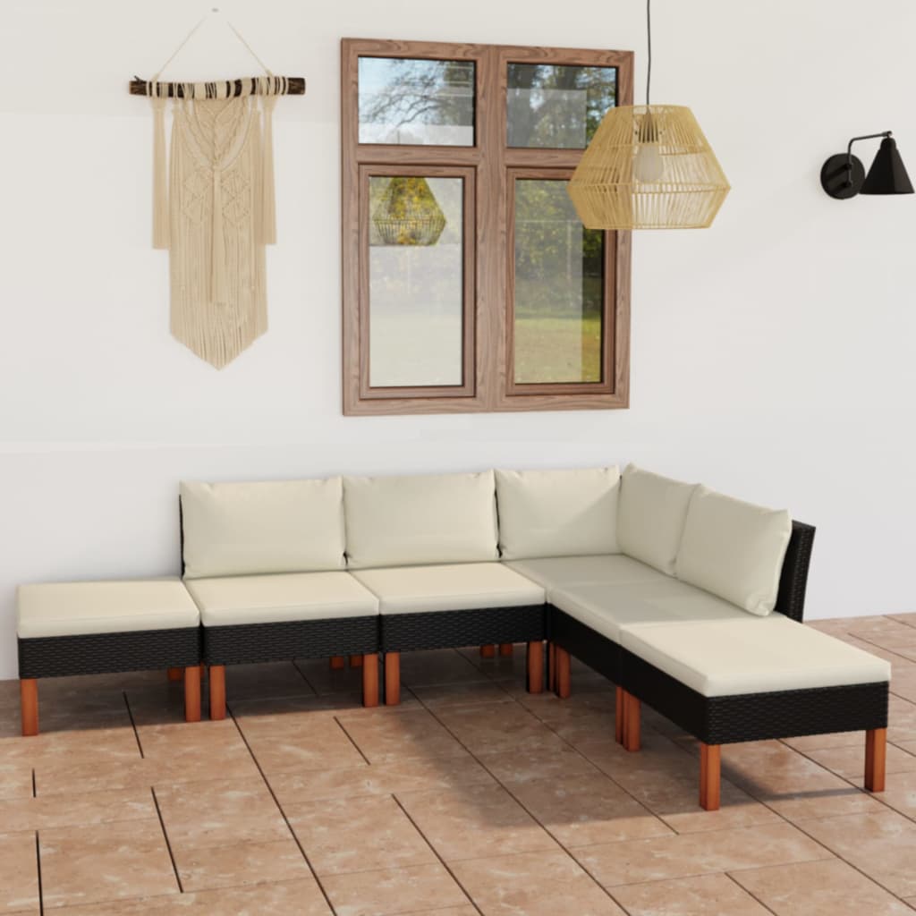 6-tlg. Garten-Lounge-Set mit Kissen Poly Rattan Schwarz 6-tlg. Garten-Lounge-Set mit Kissen Poly Rattan Schwarz