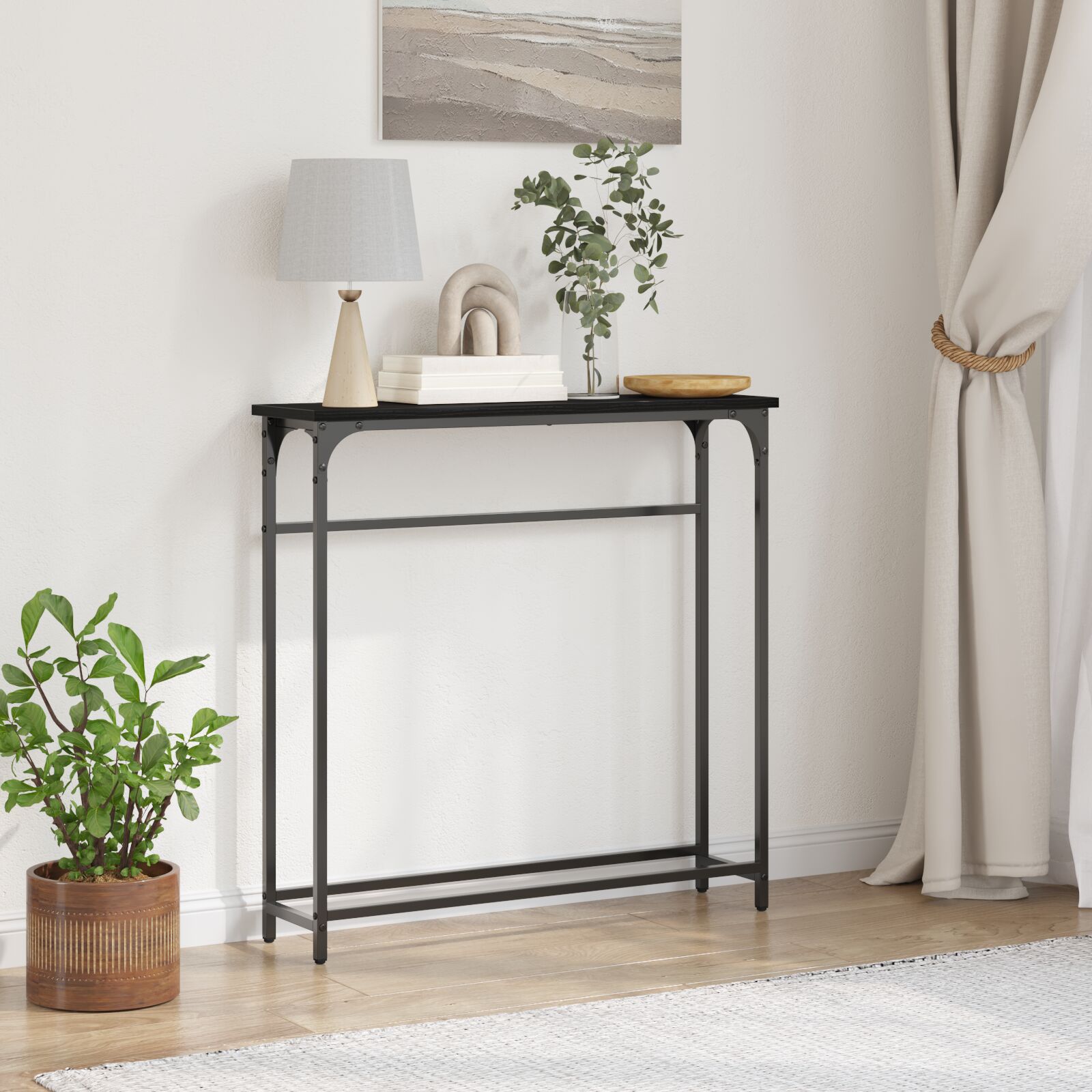 vidaXL Konsole Schwarz Eiche Metallrahmen, MDF Oberfläche Kompakt