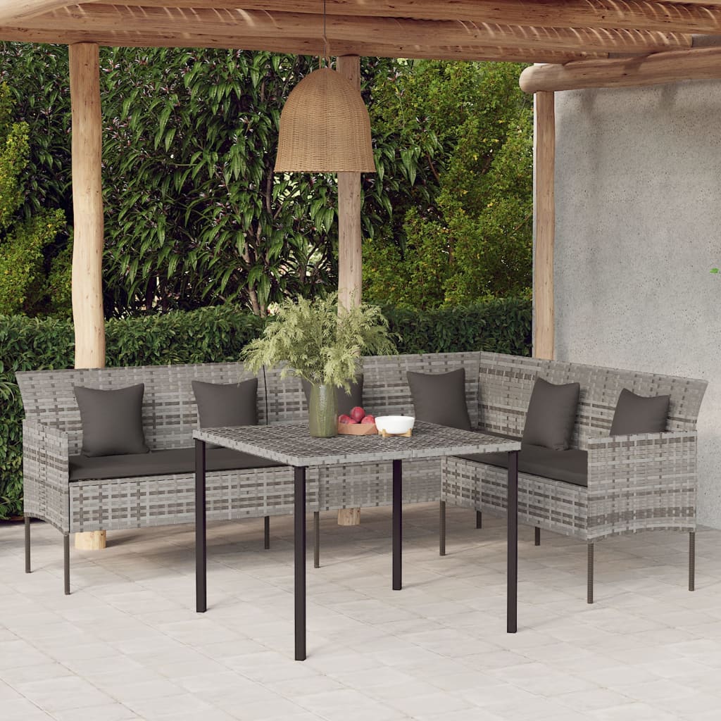 2-tlg. Garten-Essgruppe mit Kissen Grau Poly Rattan 2-tlg. Garten-Essgruppe mit Kissen Grau Poly Rattan