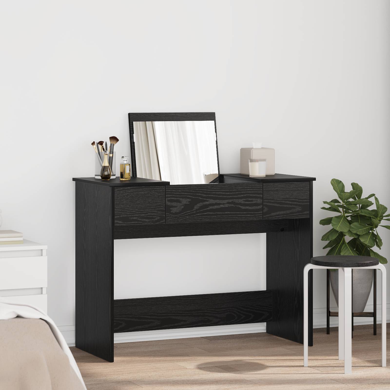 Frisiertisch mit Spiegel Schwarz Eiche 100x45x76 cm