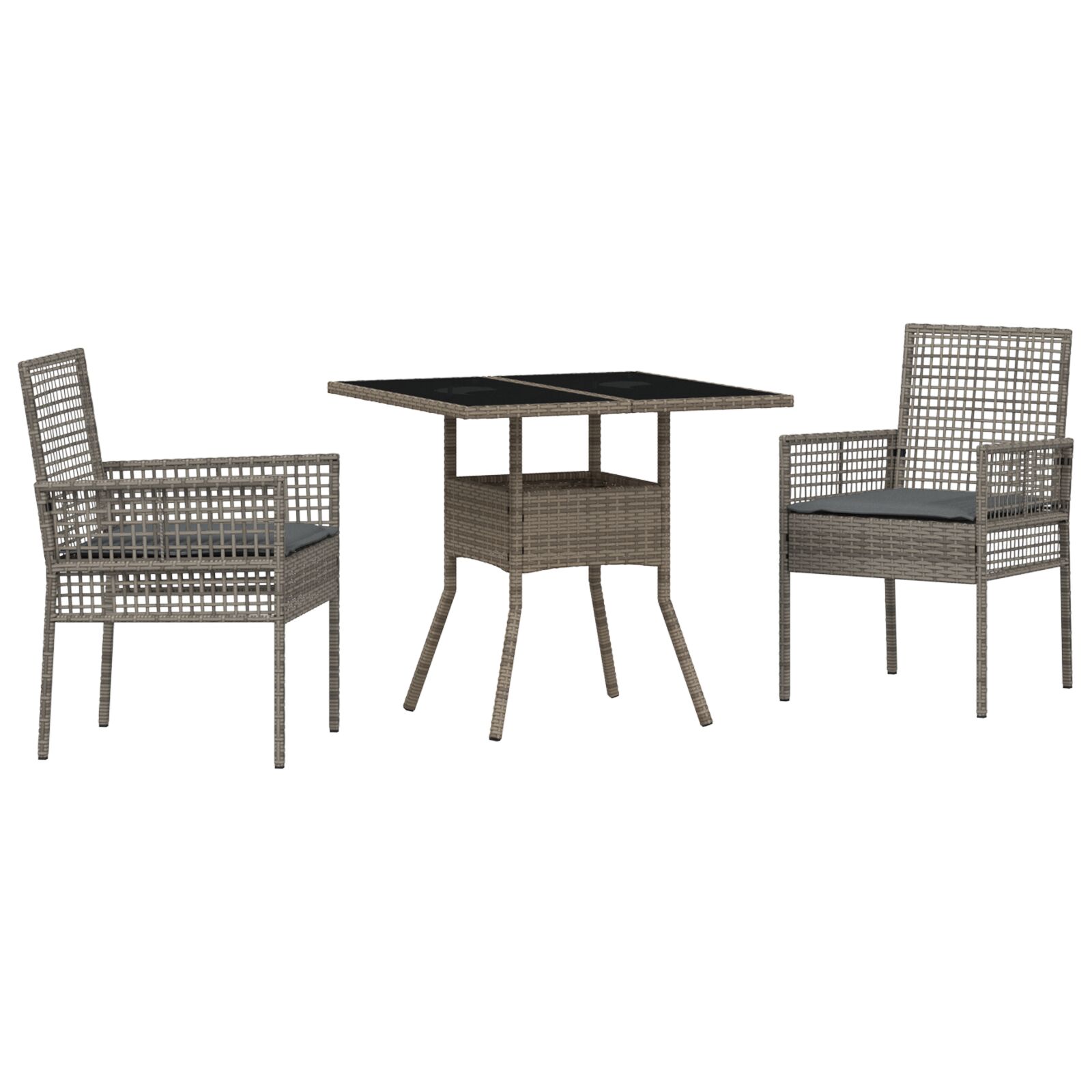 3-teiliges Garten-Esszimmer-Set Grau Poly Rattan 3-teiliges Garten-Esszimmer-Set Grau Poly Rattan