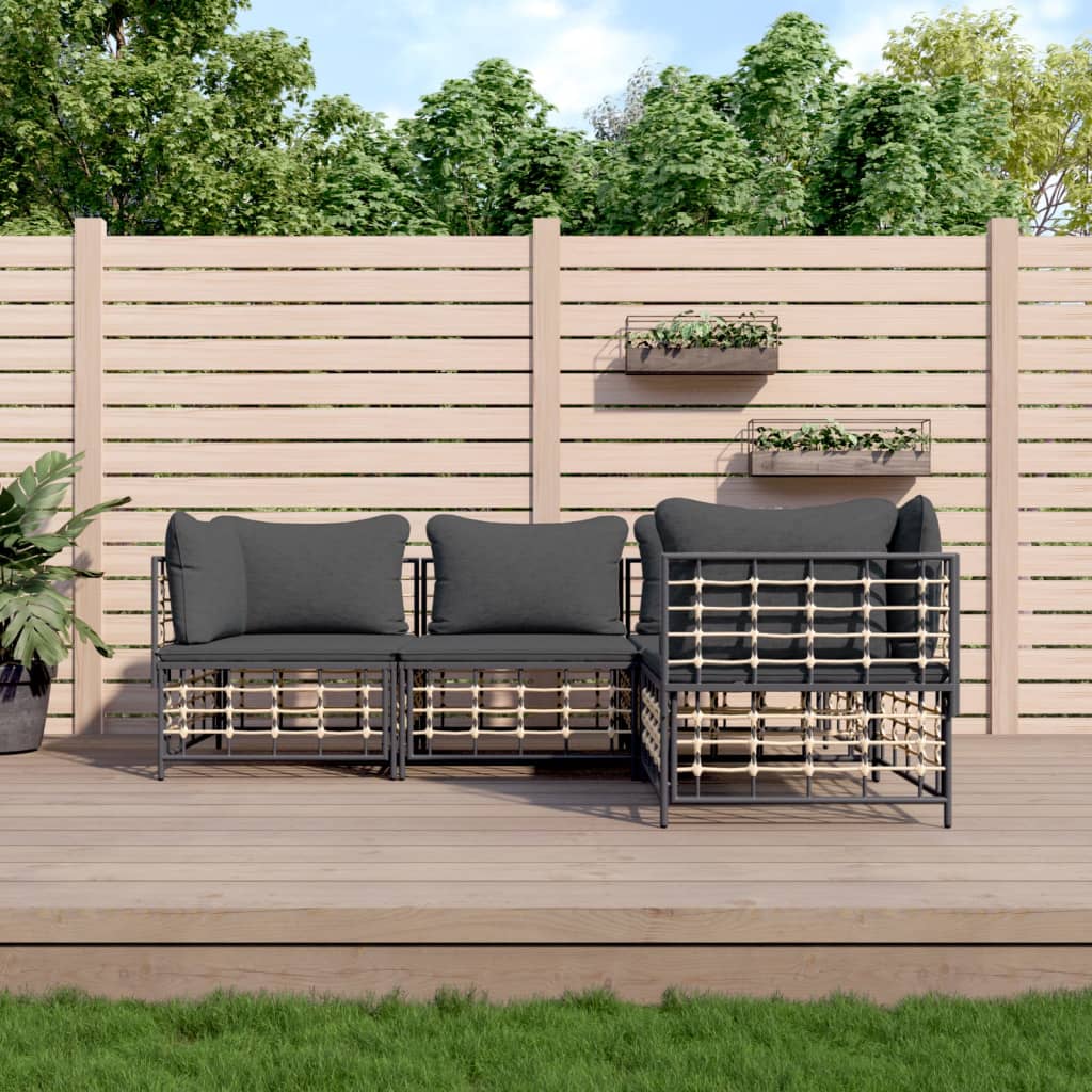4-tlg. Garten-Lounge-Set mit Kissen Anthrazit Poly Rattan 4-tlg. Garten-Lounge-Set mit Kissen Anthrazit Poly Rattan
