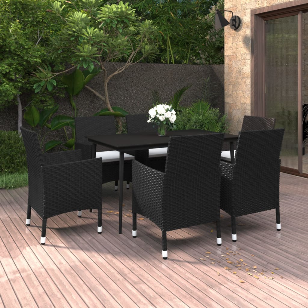 7-tlg. Garten-Essgruppe mit Auflagen Poly Rattan und Glas 7-tlg. Garten-Essgruppe mit Auflagen Poly Rattan und Glas