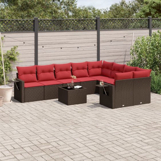 10-teiliges Gartensofa-Set mit Kissen, braun, Polyrattan 10-teiliges Gartensofa-Set mit Kissen, braun, Polyrattan