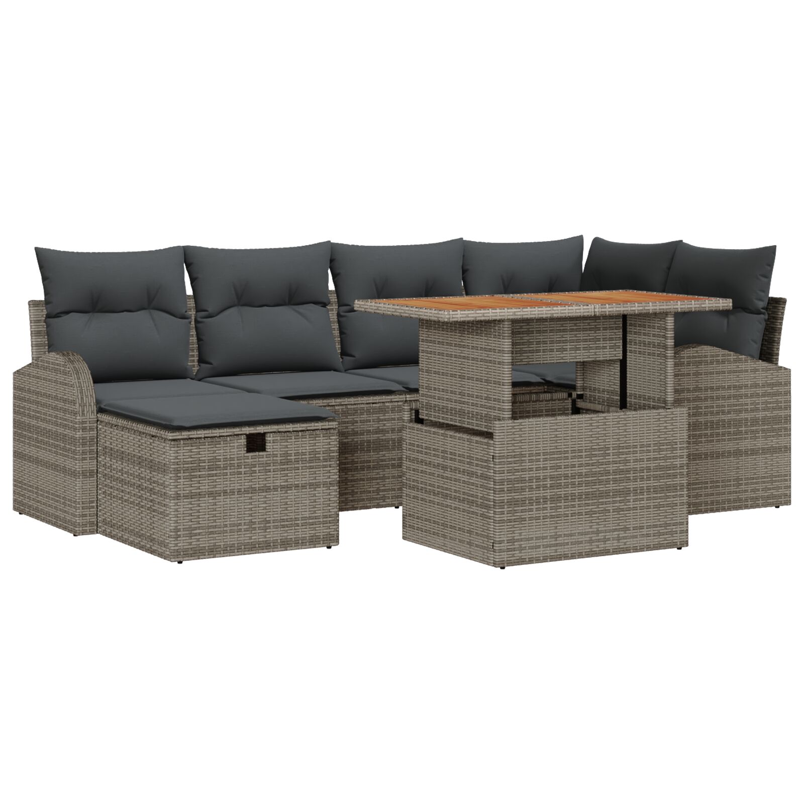 7-teiliges Garten-Sofa-Set mit Kissen Grau Poly-Rattan, 2-Sitzer Garten-Sofa mit Stauraum & Kissen Grau Poly-Rattan