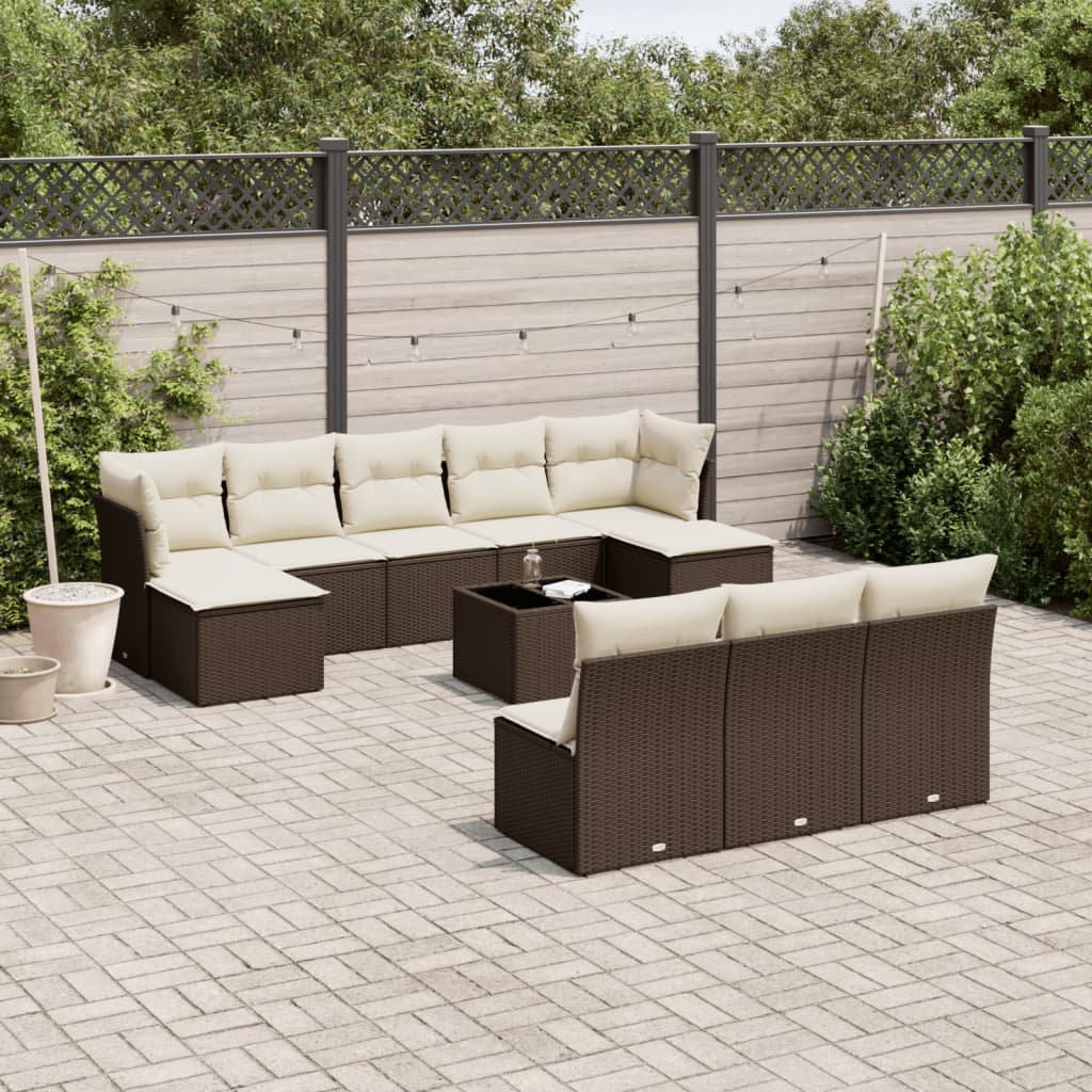 11-tlg. Garten-Sofagarnitur mit Kissen Braun Poly Rattan 11-tlg. Garten-Sofagarnitur mit Kissen Braun Poly Rattan