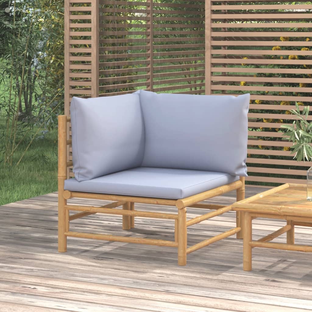 Garten-Ecksofa mit Hellgrauen Kissen Bambus Garten-Ecksofa mit Hellgrauen Kissen Bambus
