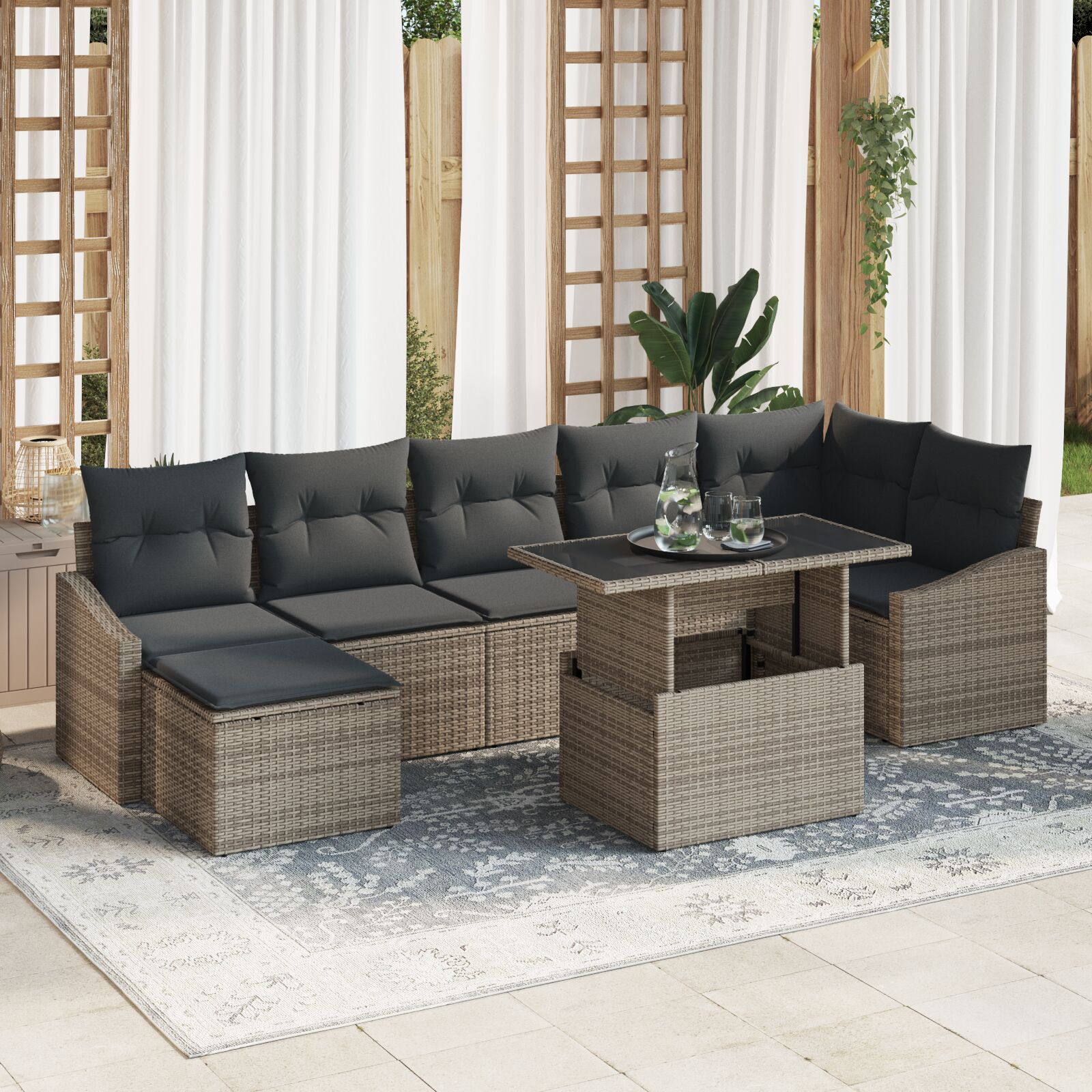 8-teiliges Garten-Sofa-Set mit Kissen Grau Poly-Rattan