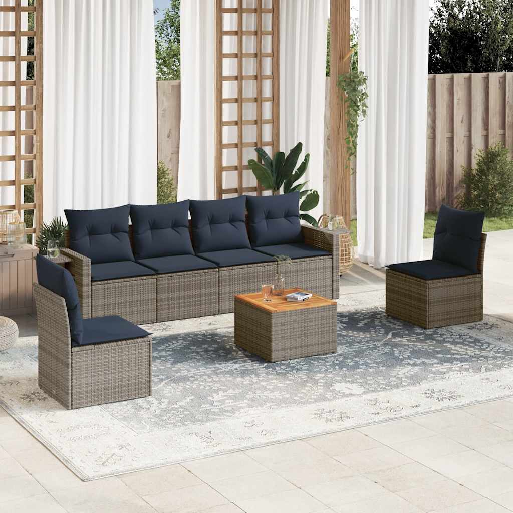 7-teiliges Gartensofa-Set mit Kissen, grau, Polyrattan 7-teiliges Gartensofa-Set mit Kissen, grau, Polyrattan