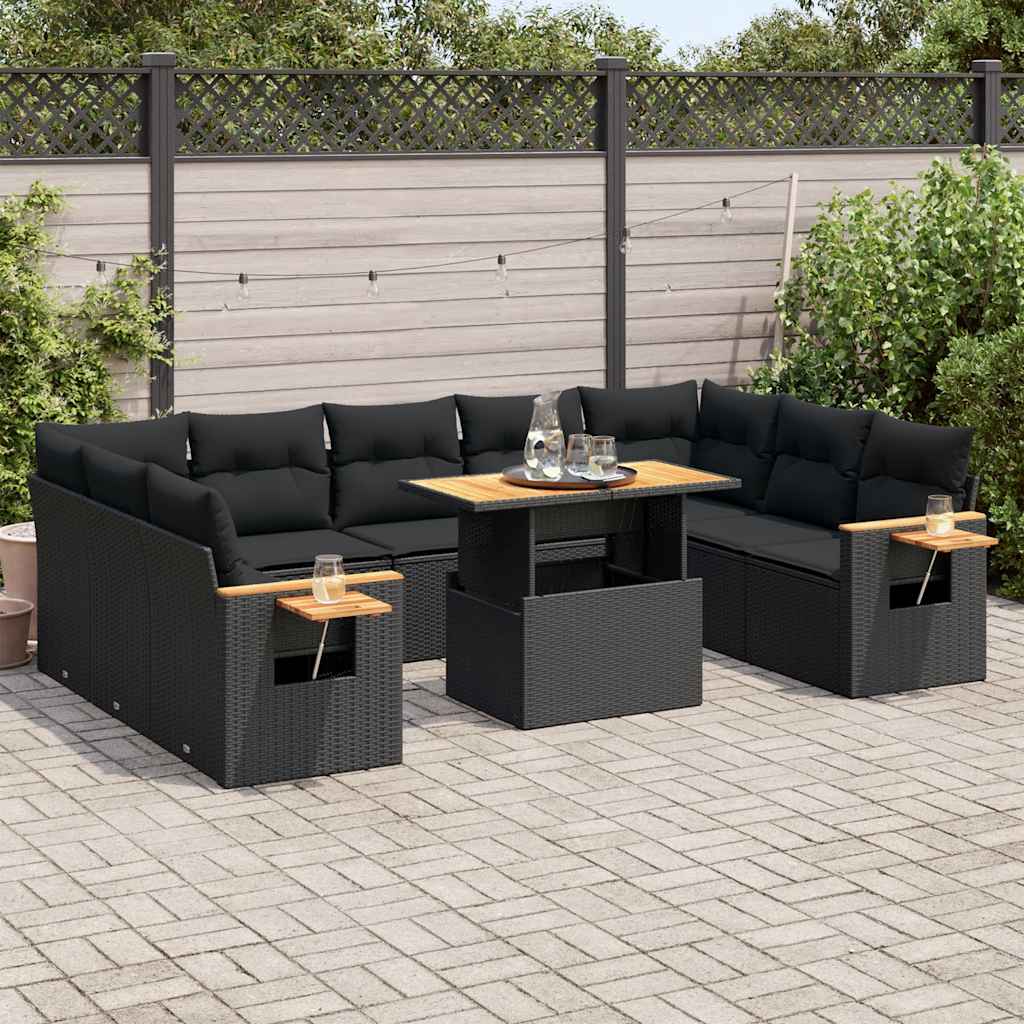 10-tlg. Garten-Sofagarnitur mit Kissen Schwarz Poly Rattan 10-tlg. Garten-Sofagarnitur mit Kissen Schwarz Poly Rattan