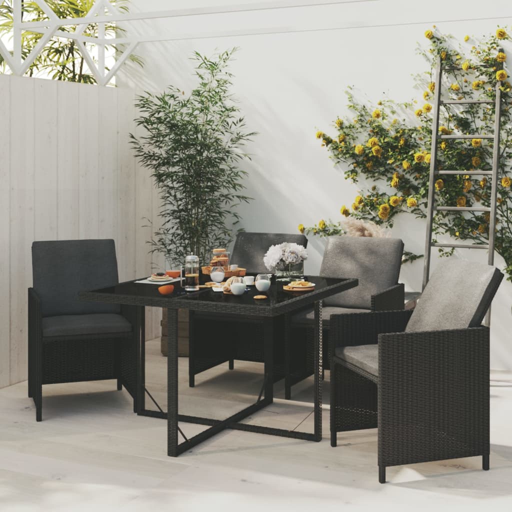 5-tlg. Garten-Essgruppe mit Kissen Poly Rattan Schwarz 5-tlg. Garten-Essgruppe mit Kissen Poly Rattan Schwarz