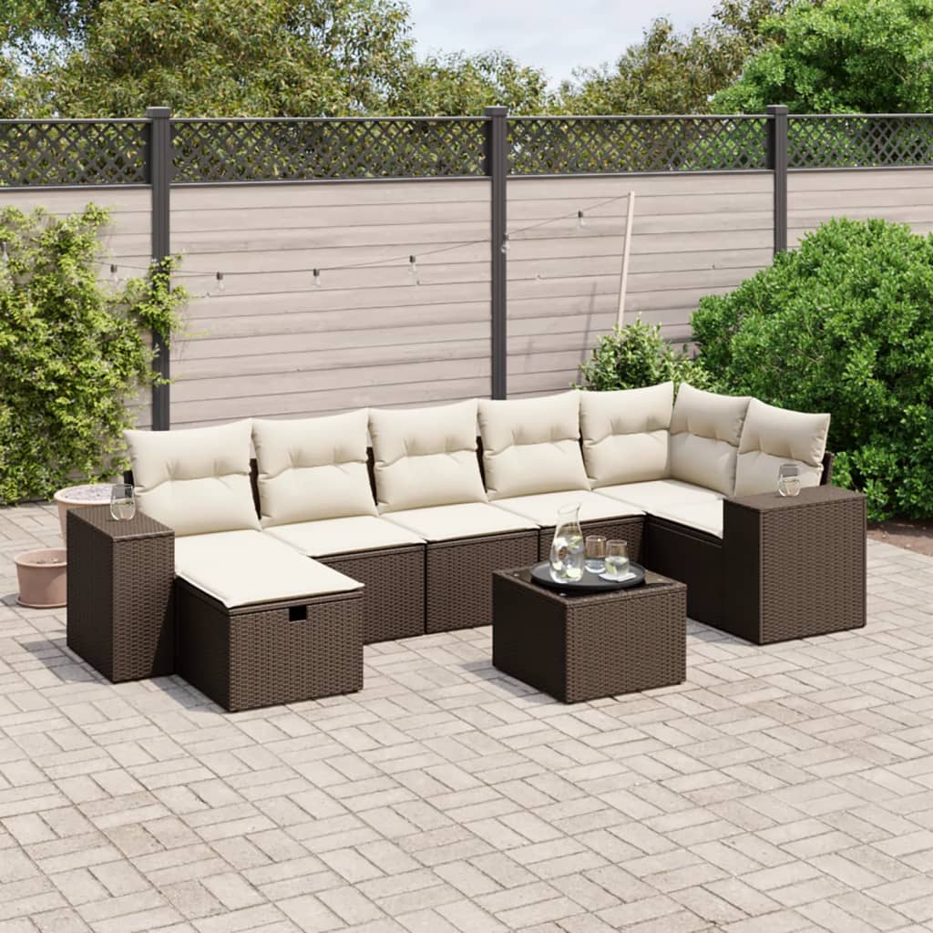 8-tlg. Garten-Sofagarnitur mit Kissen Braun Poly Rattan