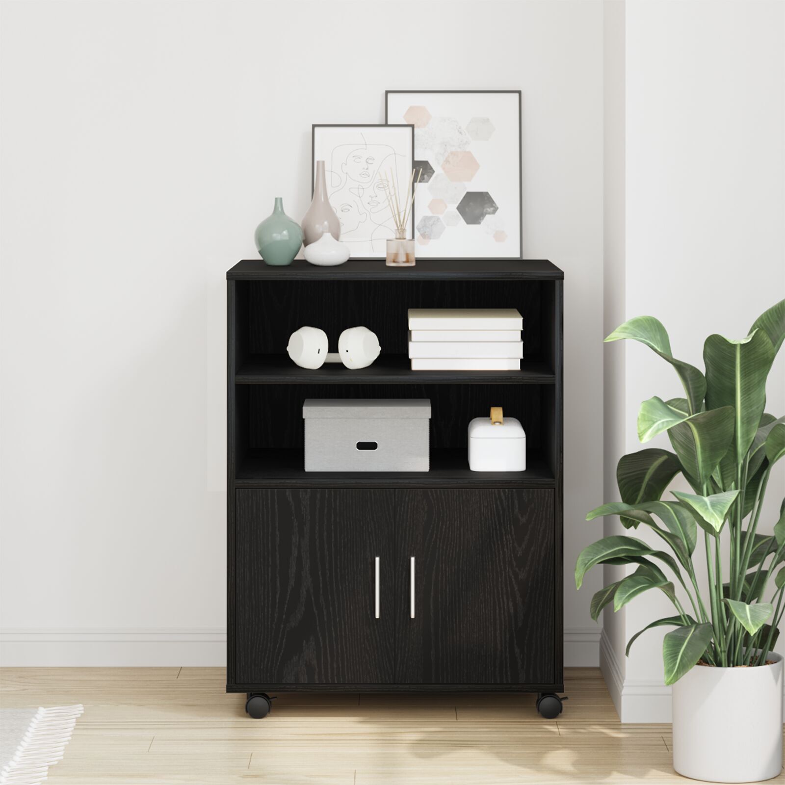 Rollschrank Schwarz Eiche 60x48x81 cm Holzwerkstoff