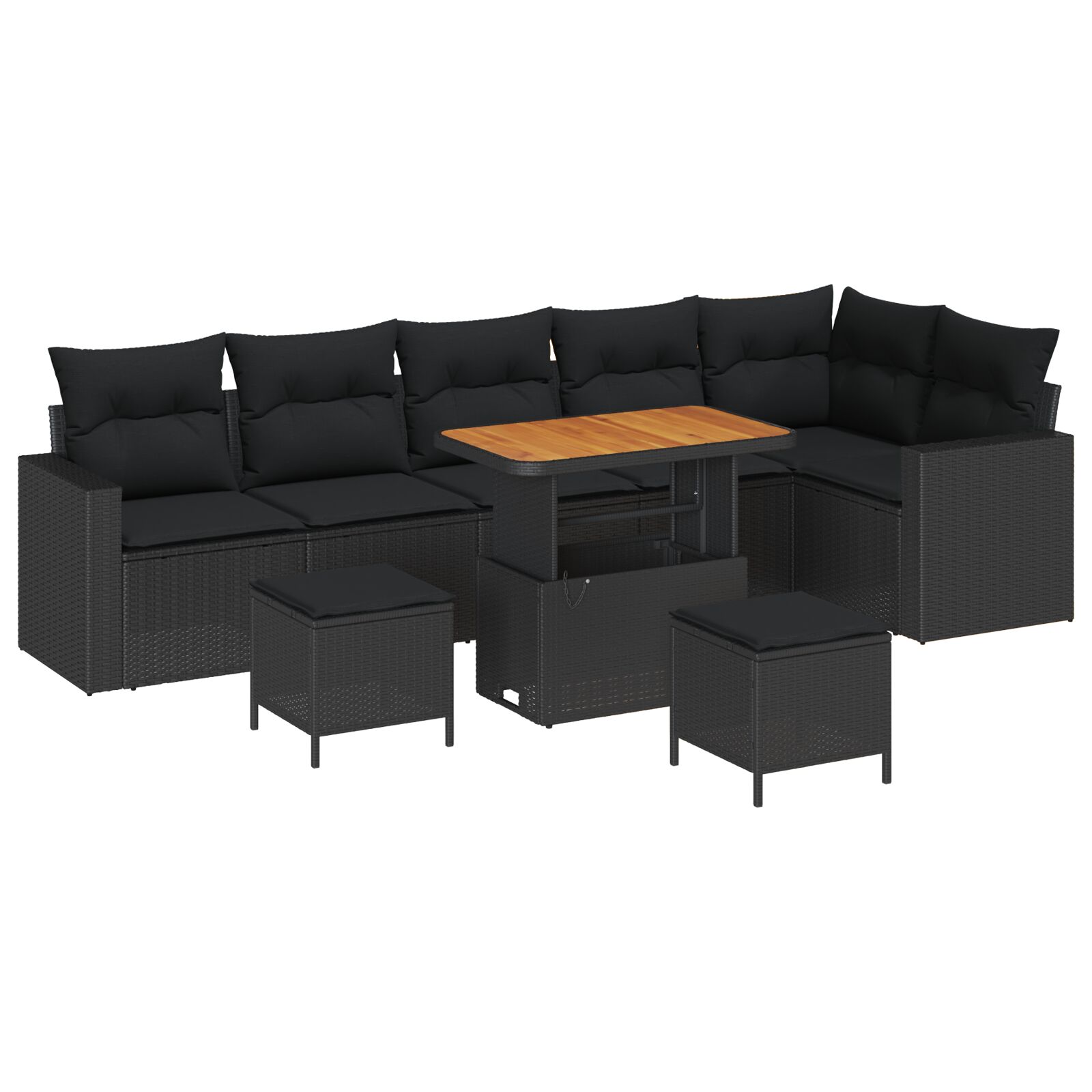 9-teiliges Garten Sofa Set mit Kissen - Schwarzes Poly Rattan und Akazie, 3-teiliges Garten Essset mit Kissen - Schwarzes Poly Rattan und Akazie 9-teiliges Garten Sofa Set mit Kissen - Schwarzes Poly Rattan und Akazie, 3-teiliges Garten Essset mit Kissen - Schwarzes Poly Rattan und Akazie