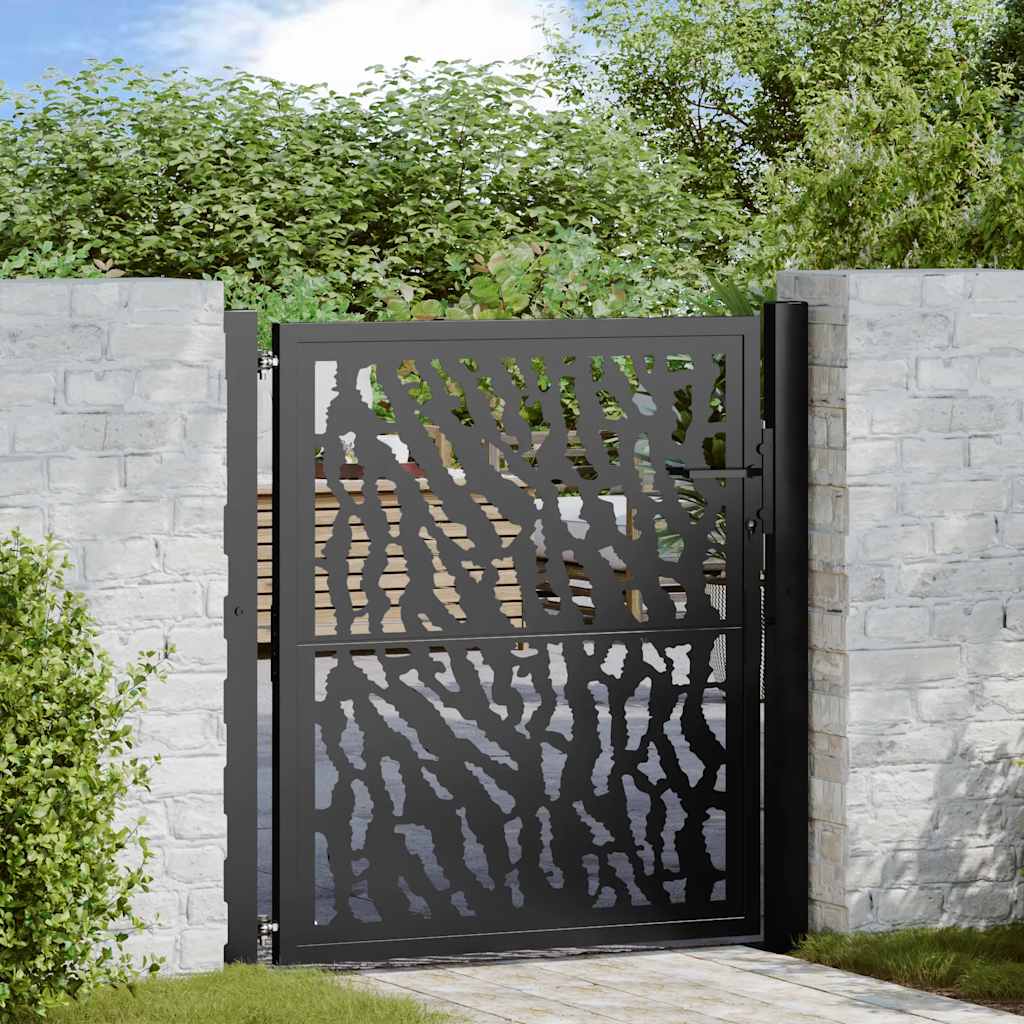 Gartentor Schwarz 105x105 cm Stahl Spurendesign