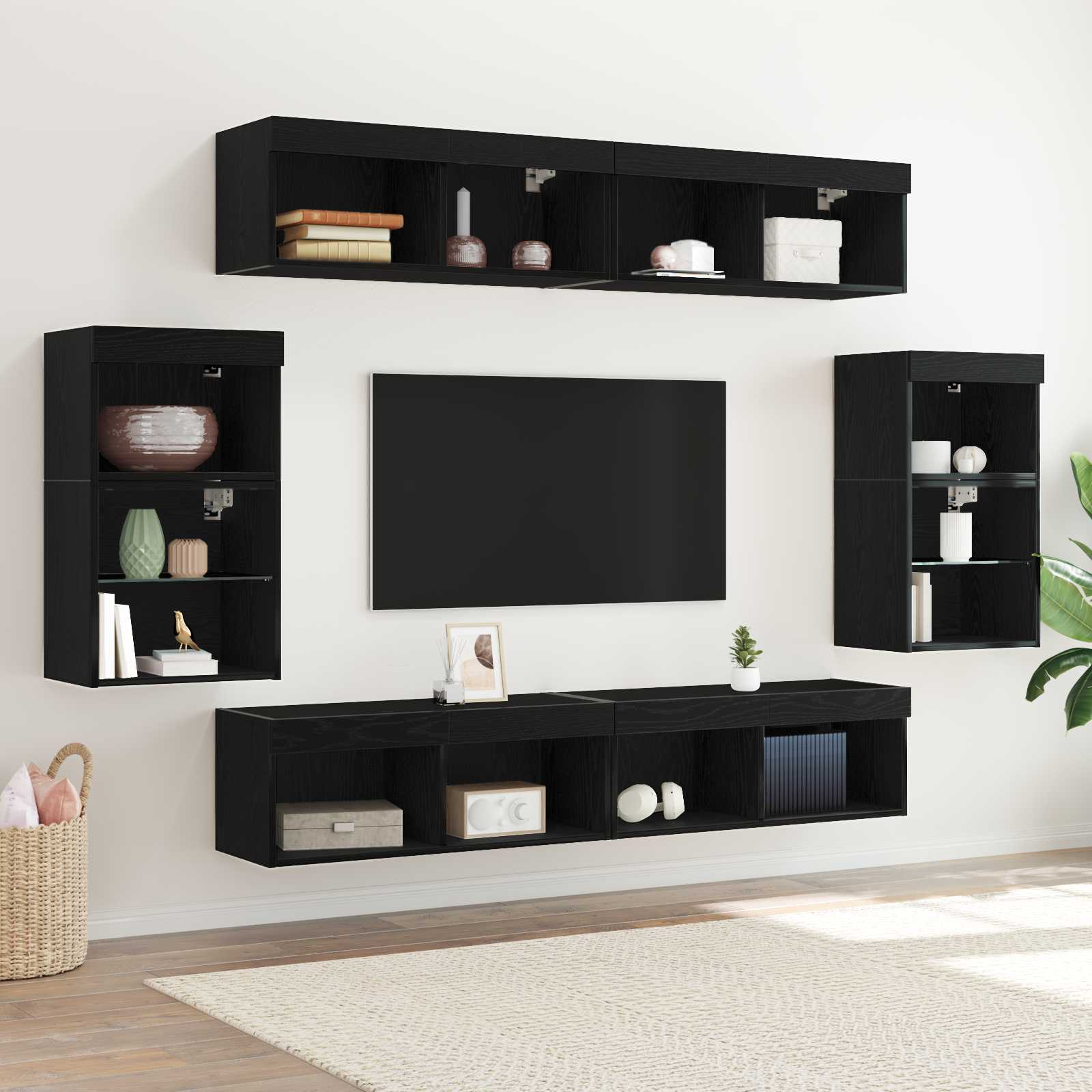 Schweberegale 2 Teile Schwarz-Eiche 40x28,5x40 cm Spanplatte