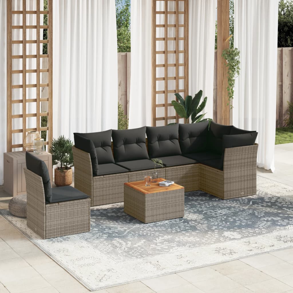 7-tlg. Garten-Sofagarnitur mit Kissen Grau Poly Rattan 7-tlg. Garten-Sofagarnitur mit Kissen Grau Poly Rattan