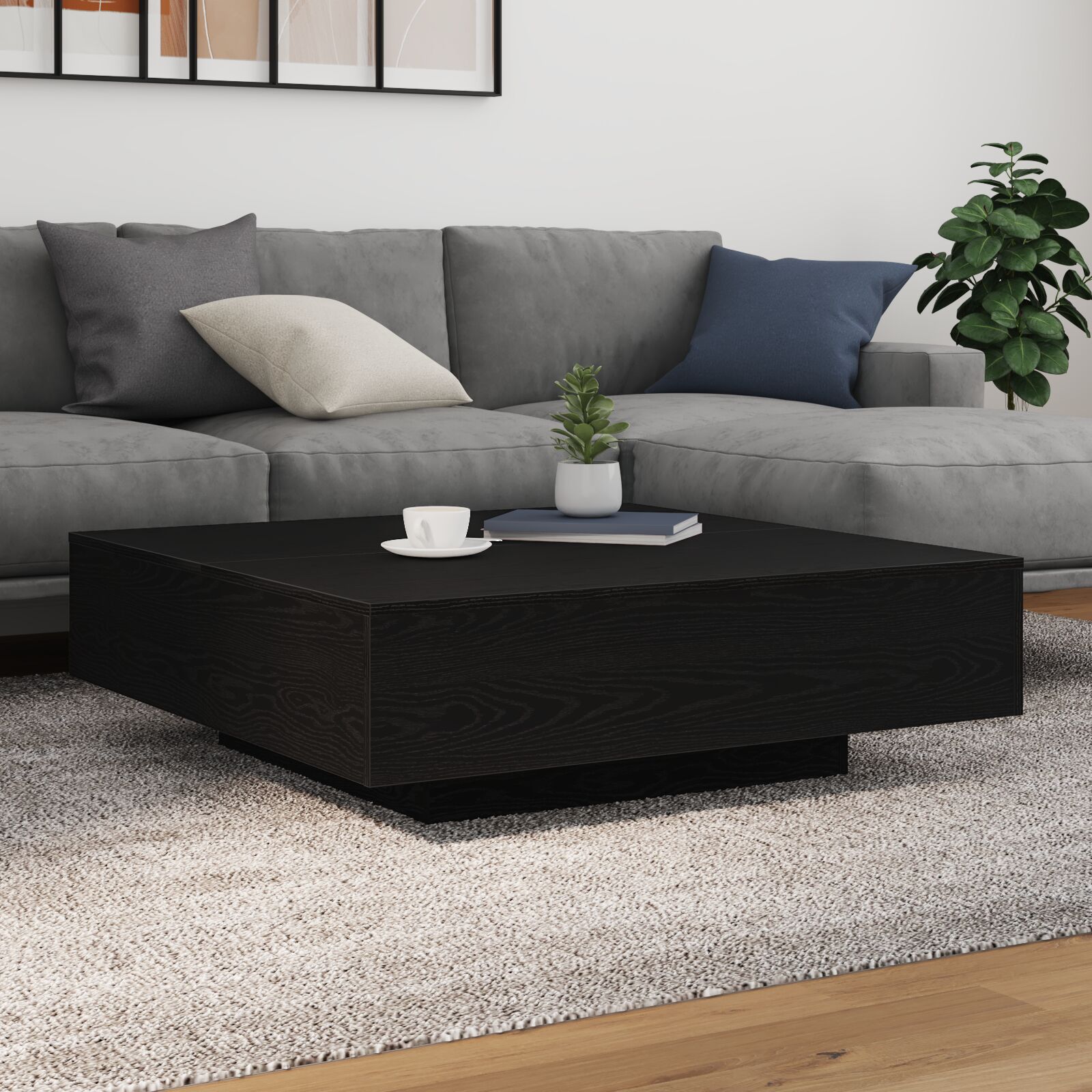 vidaXL Couchtisch mit LED-Lichtern Schwarz Eiche 100x100x31 cm