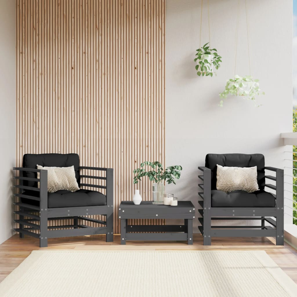 Gartenstühle mit Kissen 2 Stk. Grau Massivholz Kiefer Gartenstühle mit Kissen 2 Stk. Grau Massivholz Kiefer