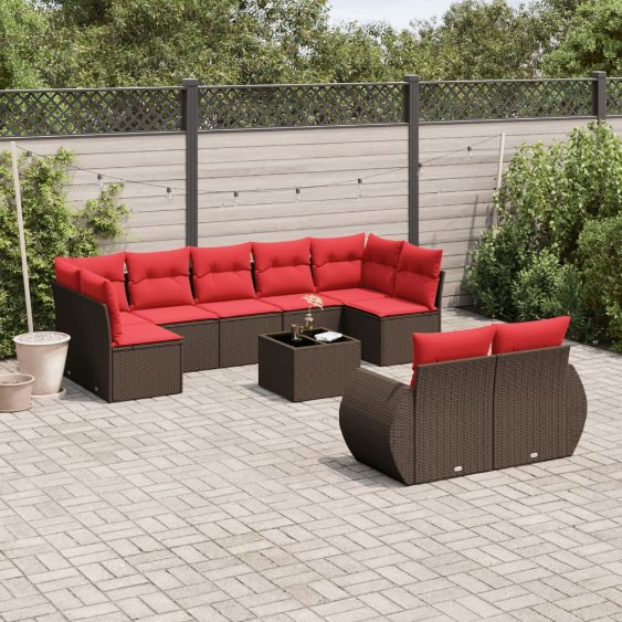 10-teiliges Gartensofa-Set mit Kissen, braun, Polyrattan 10-teiliges Gartensofa-Set mit Kissen, braun, Polyrattan