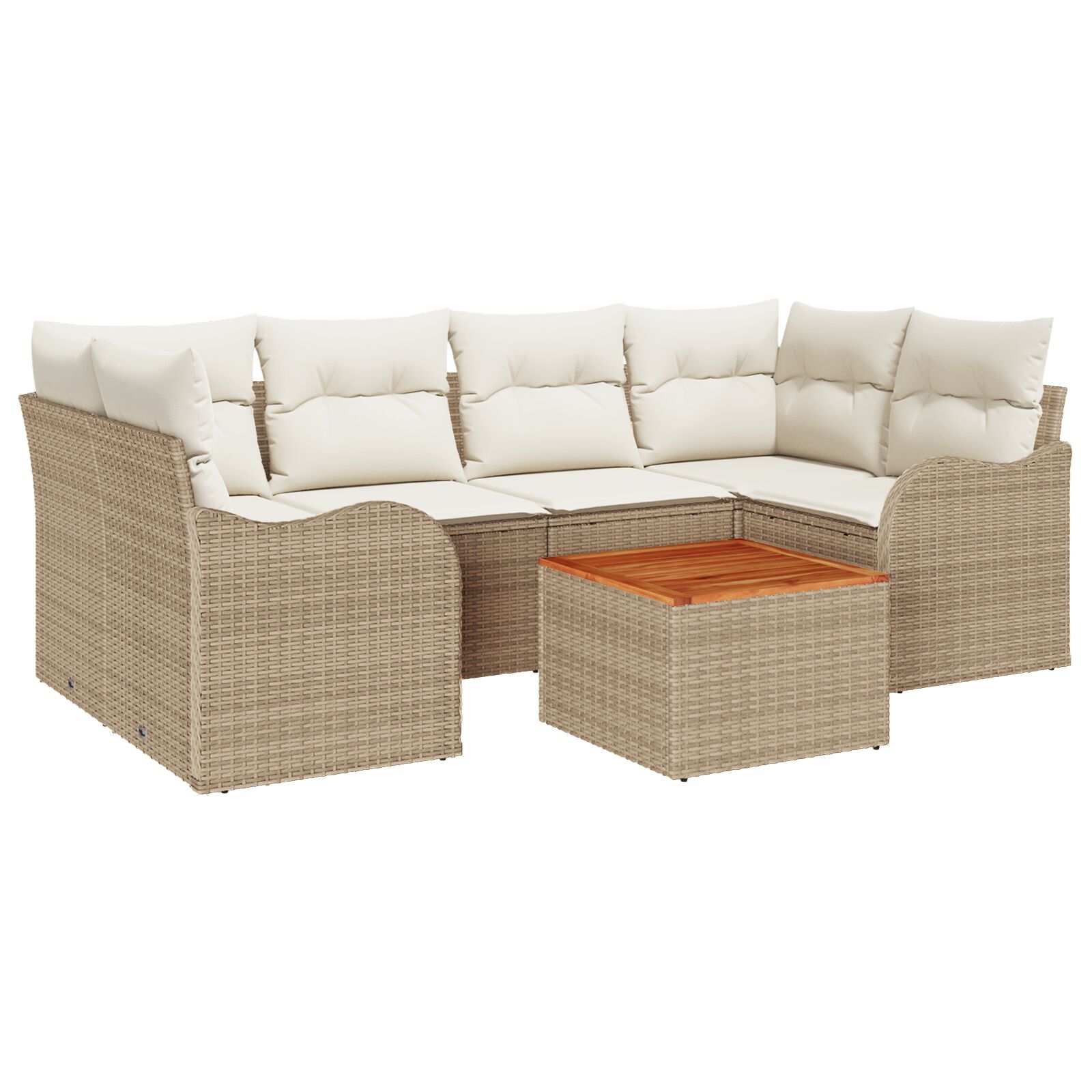 7-teilige Garten Sofa Set mit Kissen Beige Poly Rattan Akazie, 2-Sitzer Garten Sofa mit Kissen Beige Poly Rattan 7-teilige Garten Sofa Set mit Kissen Beige Poly Rattan Akazie, 2-Sitzer Garten Sofa mit Kissen Beige Poly Rattan