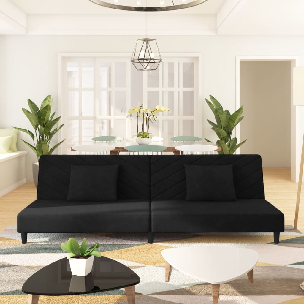 Schlafsofa 2-Sitzer mit 2 Kissen Schwarz Samt Schlafsofa 2-Sitzer mit 2 Kissen Schwarz Samt