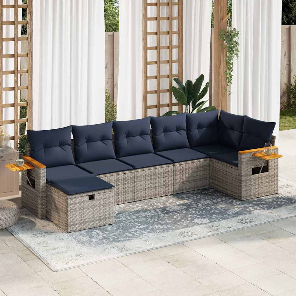 7-tlg. Garten-Sofagarnitur mit Kissen Grau Poly Rattan 7-tlg. Garten-Sofagarnitur mit Kissen Grau Poly Rattan
