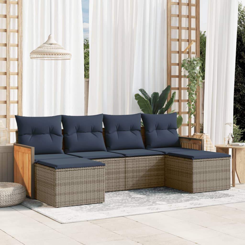 6-teiliges Gartensofa-Set mit Kissen, grau, Polyrattan 6-teiliges Gartensofa-Set mit Kissen, grau, Polyrattan