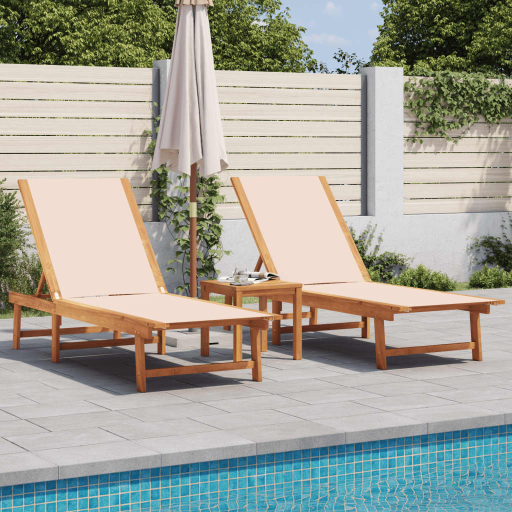 Sonnenliegen 2 Stk. mit Tisch Creme Massivholz Akazie Textilene Sonnenliegen 2 Stk. mit Tisch Creme Massivholz Akazie Textilene