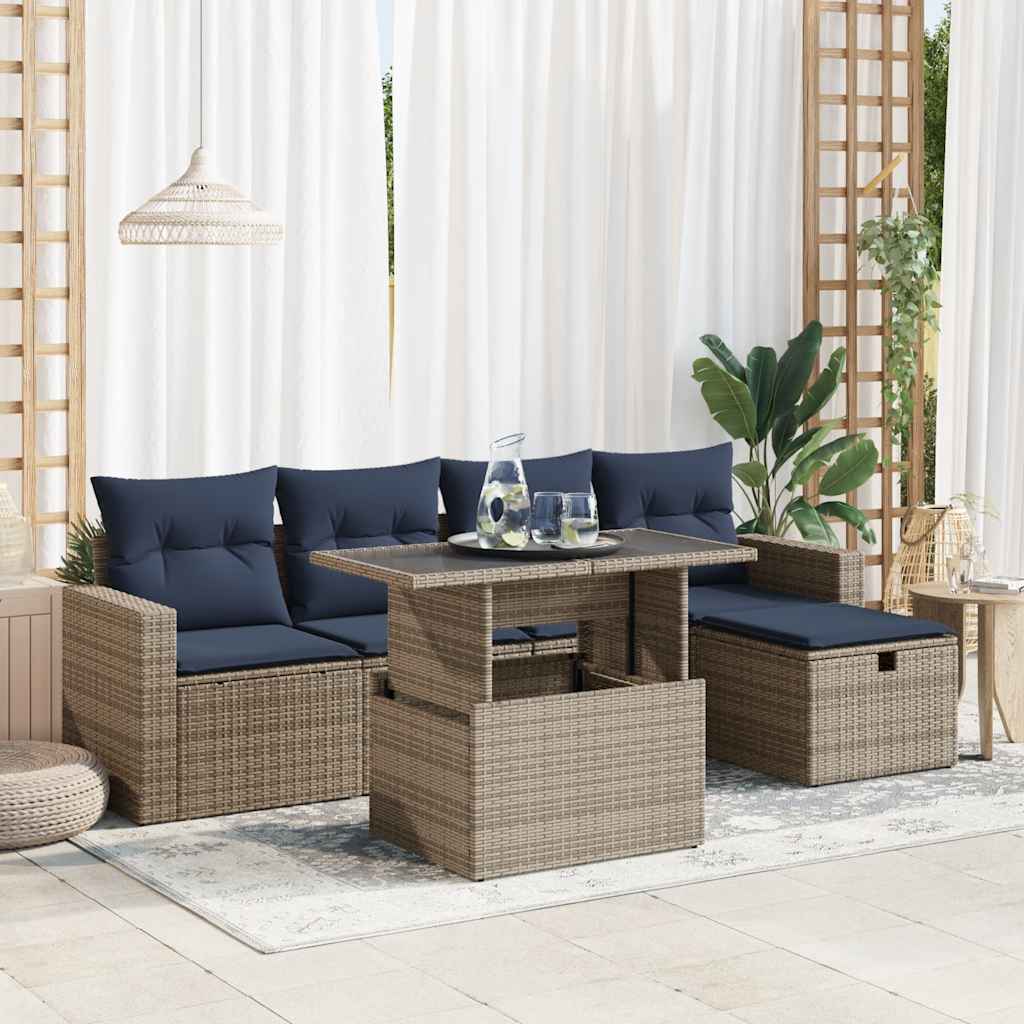 6-tlg. Garten-Sofagarnitur mit Kissen Braun Poly Rattan Akazie 6-tlg. Garten-Sofagarnitur mit Kissen Braun Poly Rattan Akazie